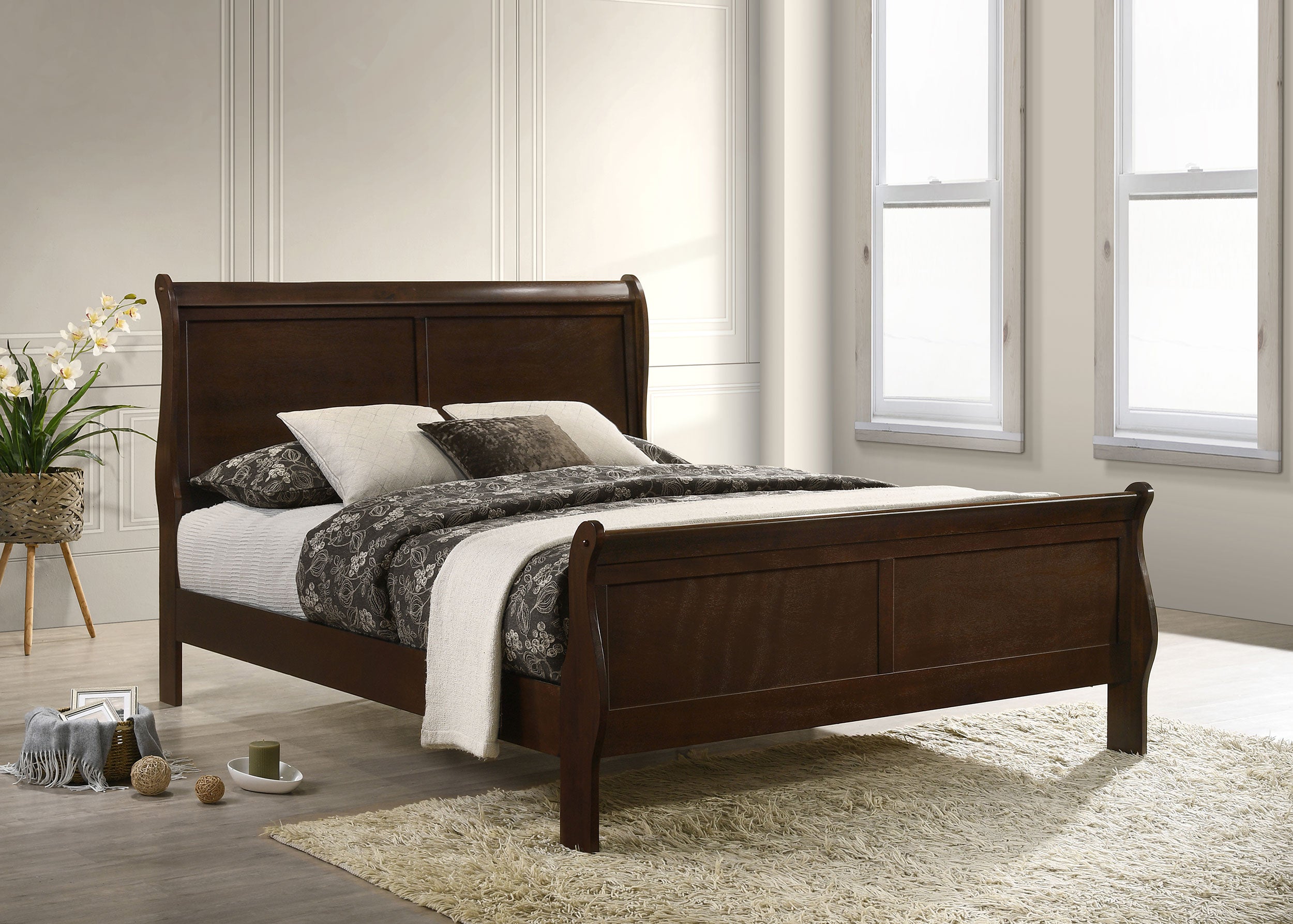 Louis Philippe Sleigh Panel Bed - Romeo & Juliet Furniture (Warren,MI)