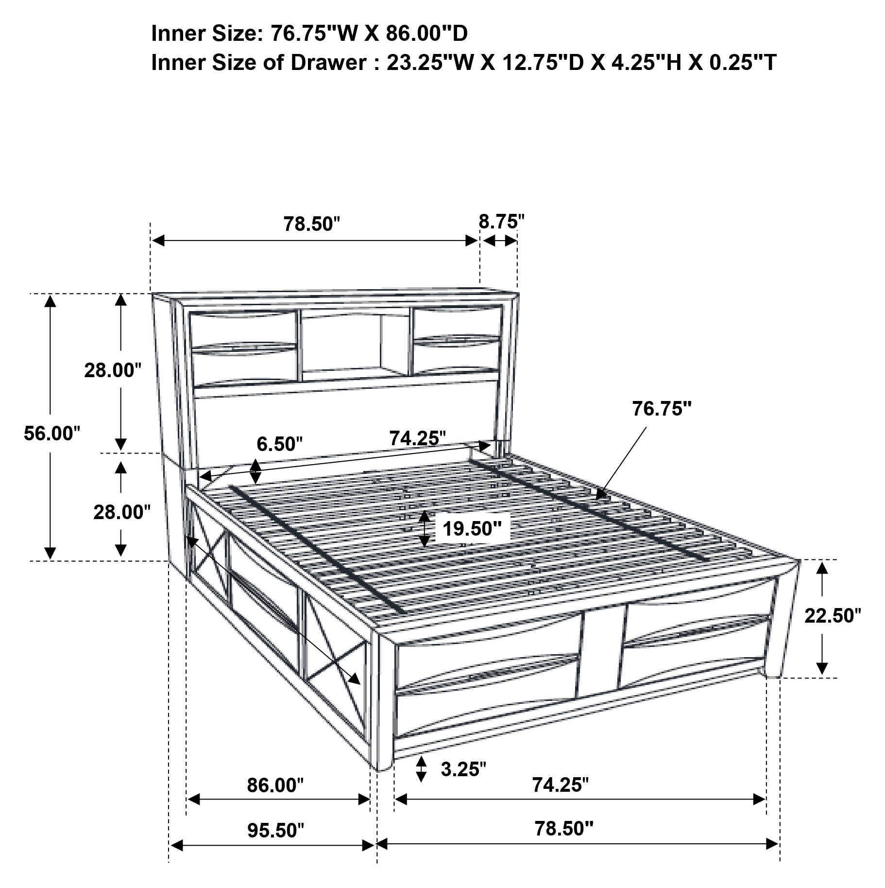 Briana Bookcase Platform Storage Bed - Romeo & Juliet Furniture (Warren,MI)