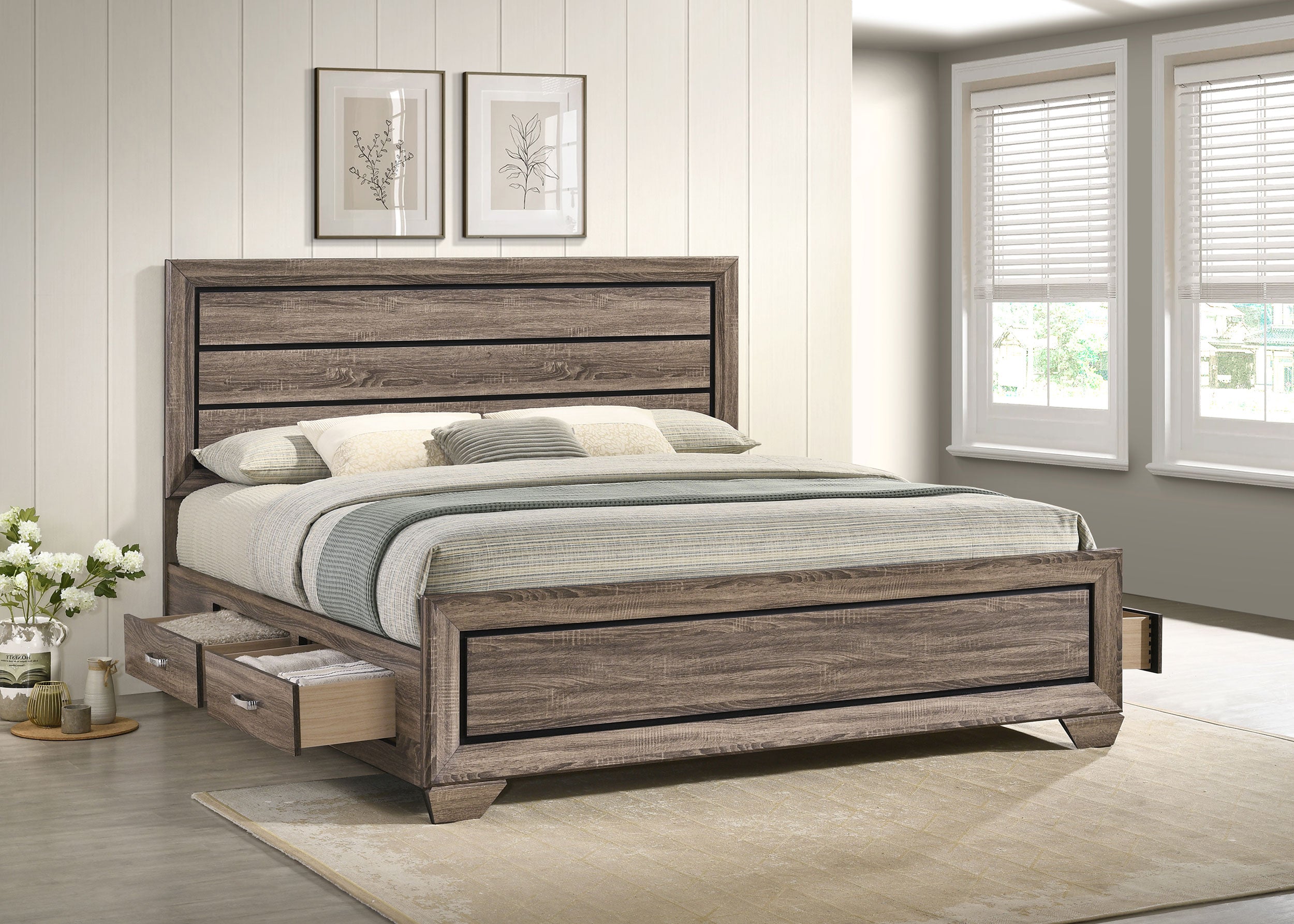 Kauffman Panel Platform Storage Bed - Romeo & Juliet Furniture (Warren,MI)