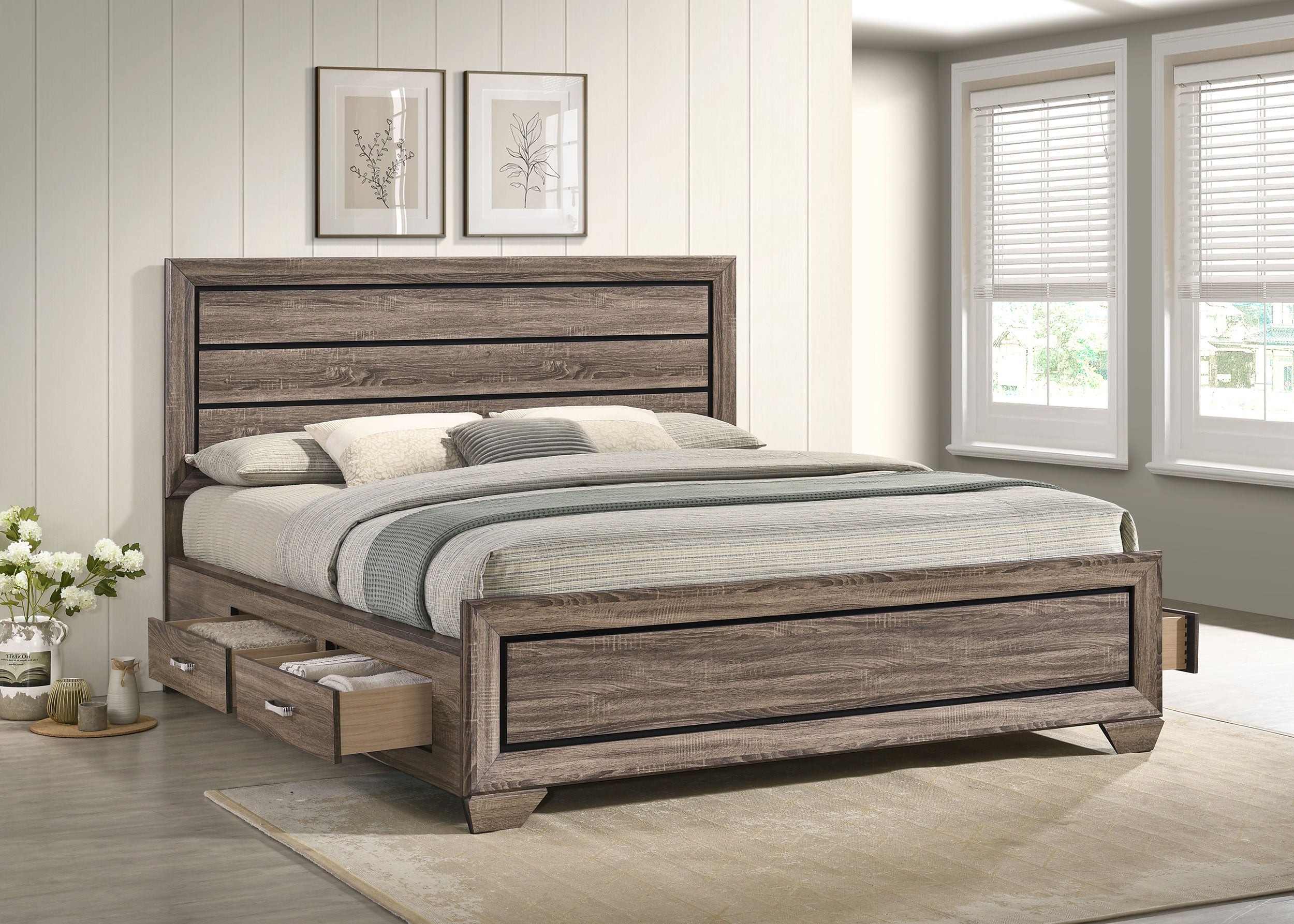 Kauffman Panel Platform Storage Bed - Romeo & Juliet Furniture (Warren,MI)