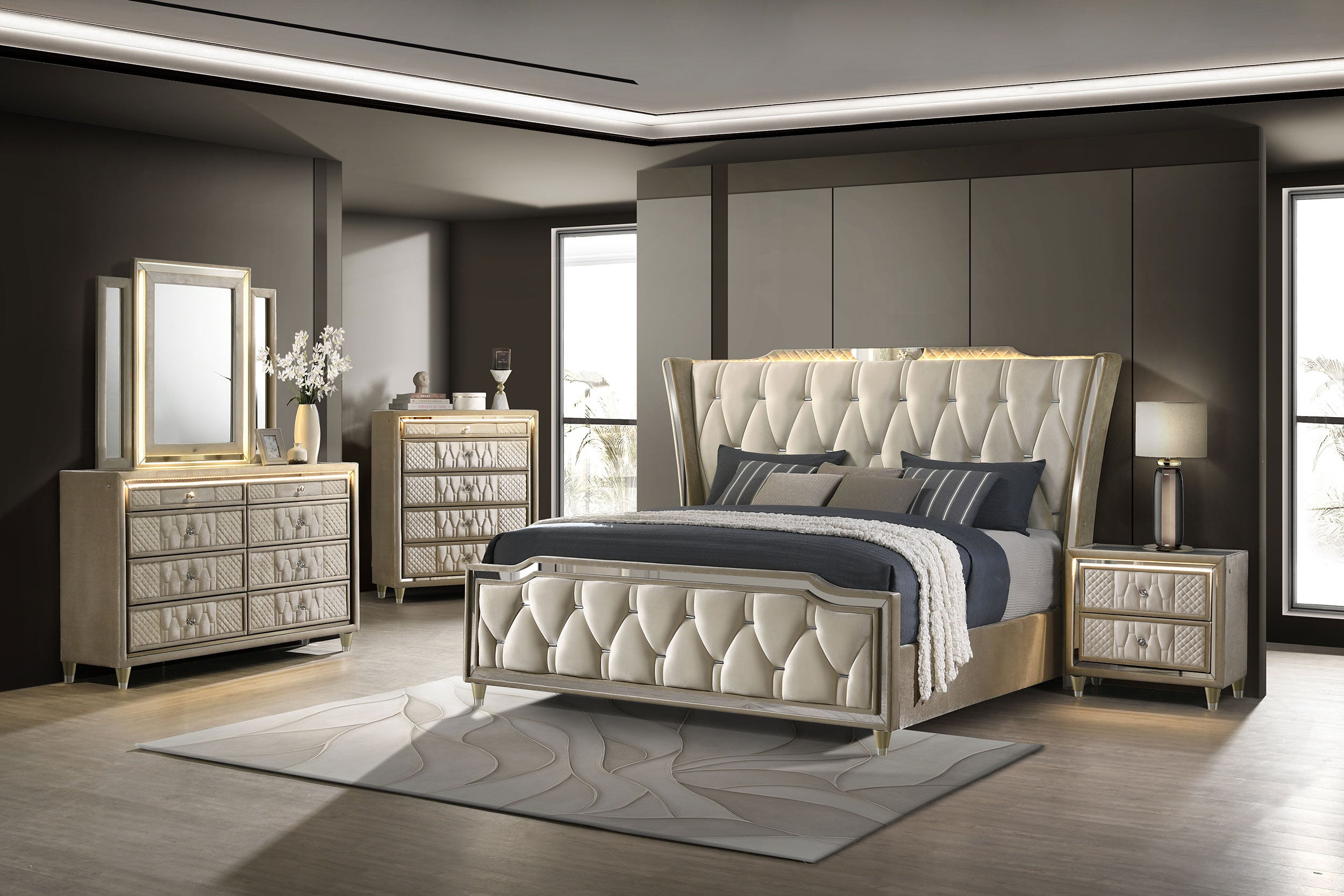 Lorient Wingback Bed with LED Lighting