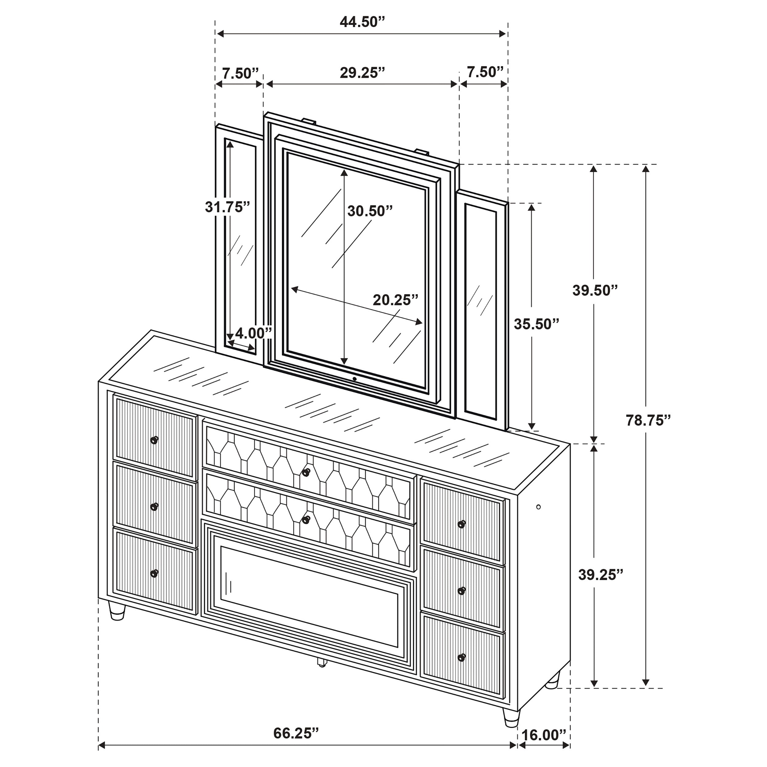 Lorient LED Dresser with LED Mirror and Flame Visualizer