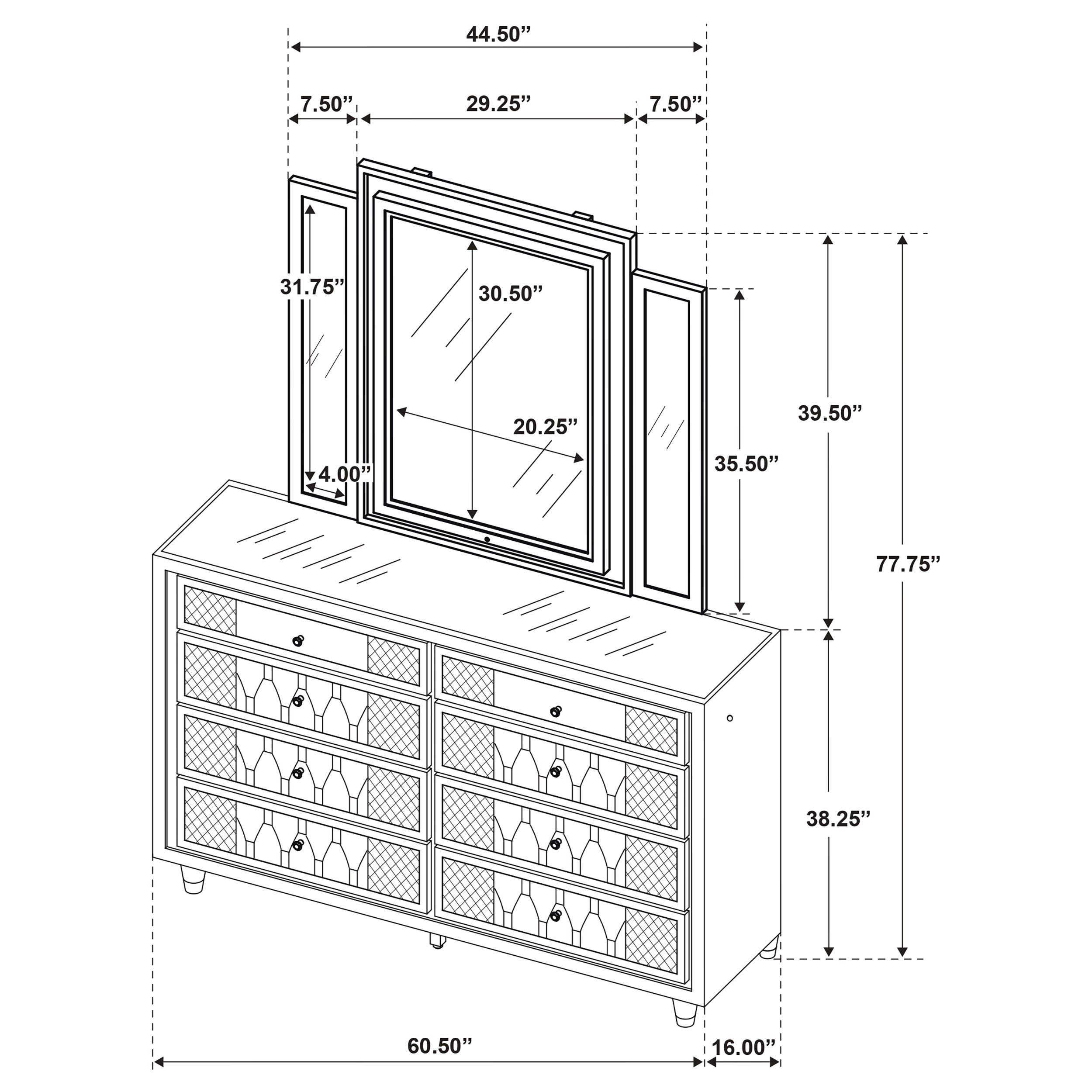 Lorient LED Dresser with LED Mirror - Romeo & Juliet Furniture (Warren,MI)