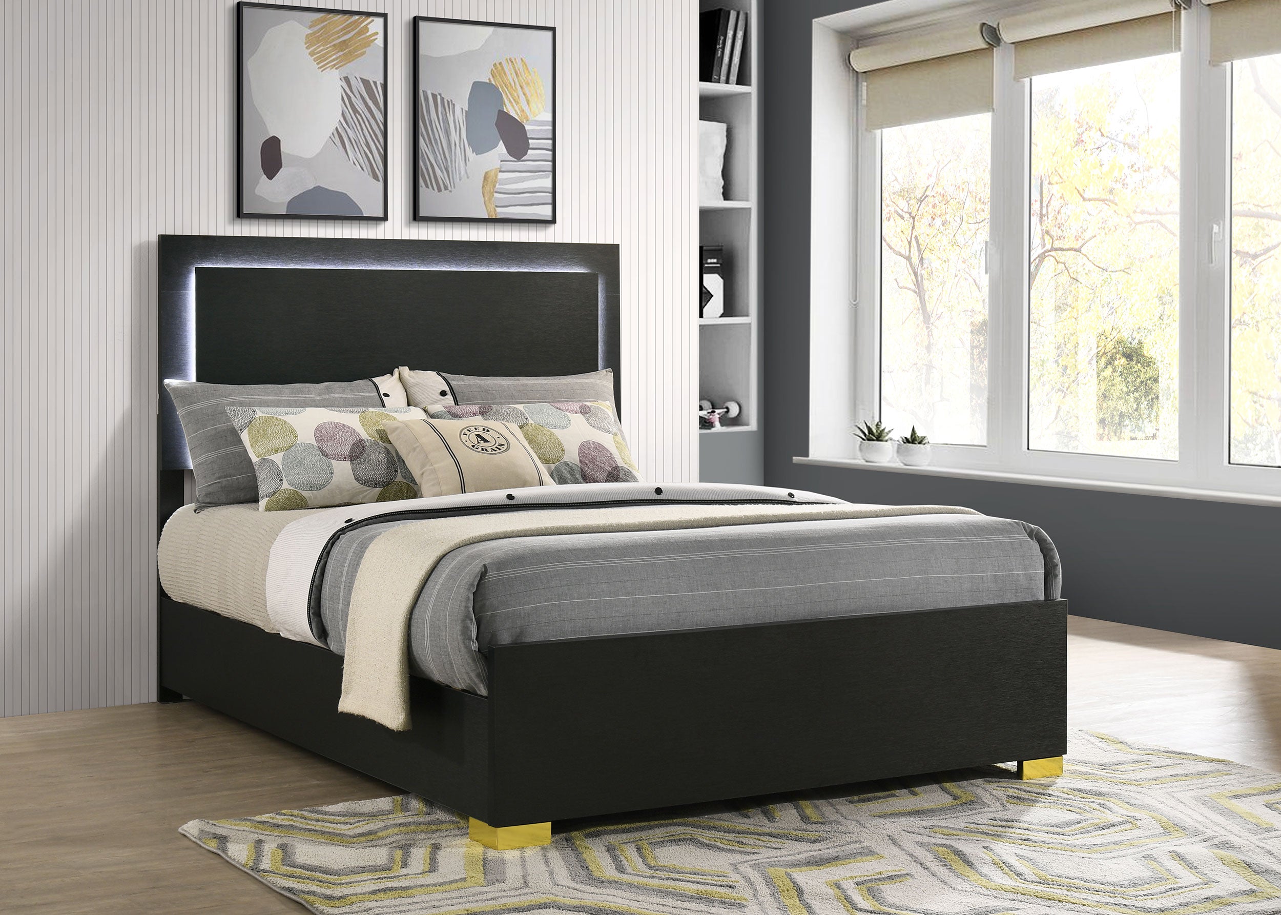 Marceline Panel Bed with LED Lighting - Romeo & Juliet Furniture (Warren,MI)