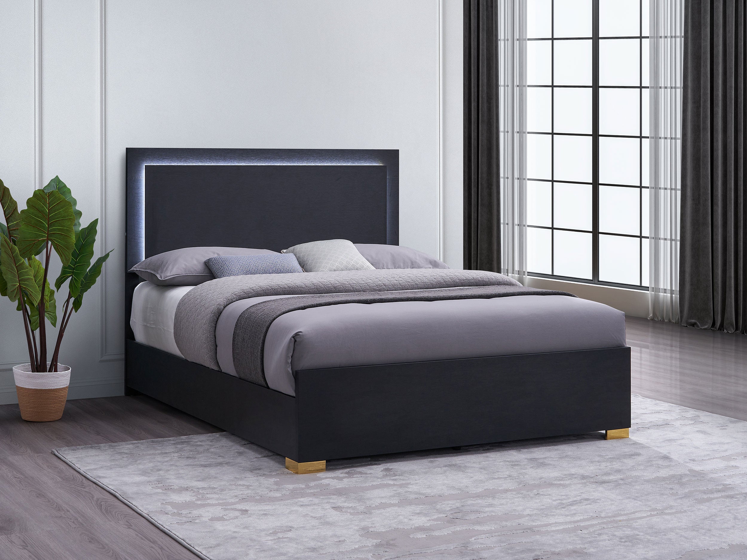 Marceline Panel Bed with LED Lighting - Romeo & Juliet Furniture (Warren,MI)