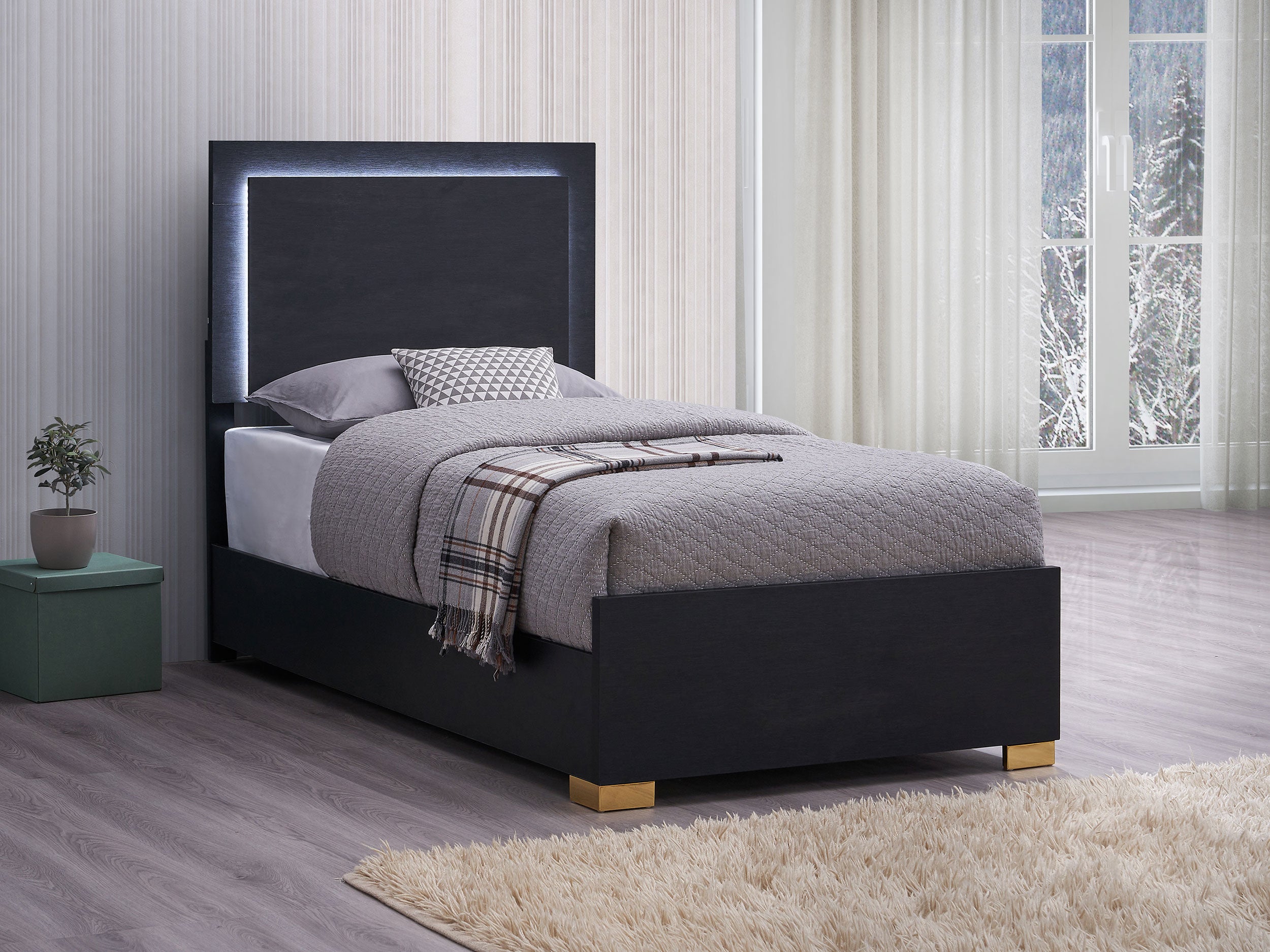 Marceline Panel Bed with LED Lighting - Romeo & Juliet Furniture (Warren,MI)