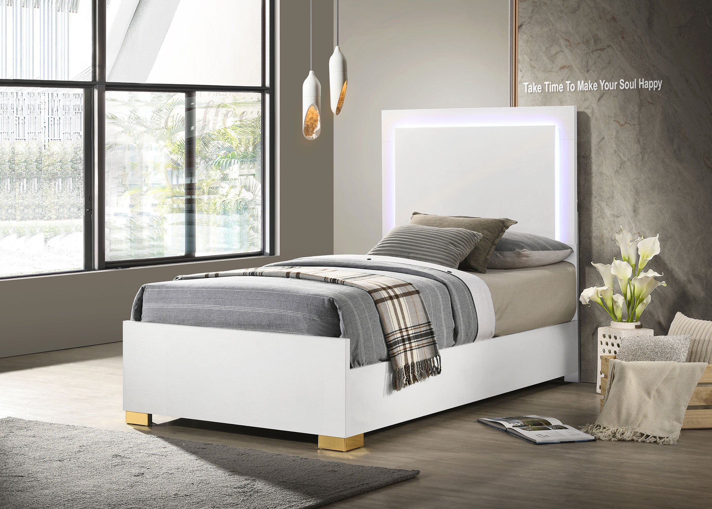 Marceline Panel Bed with LED Lighting - Romeo & Juliet Furniture (Warren,MI)