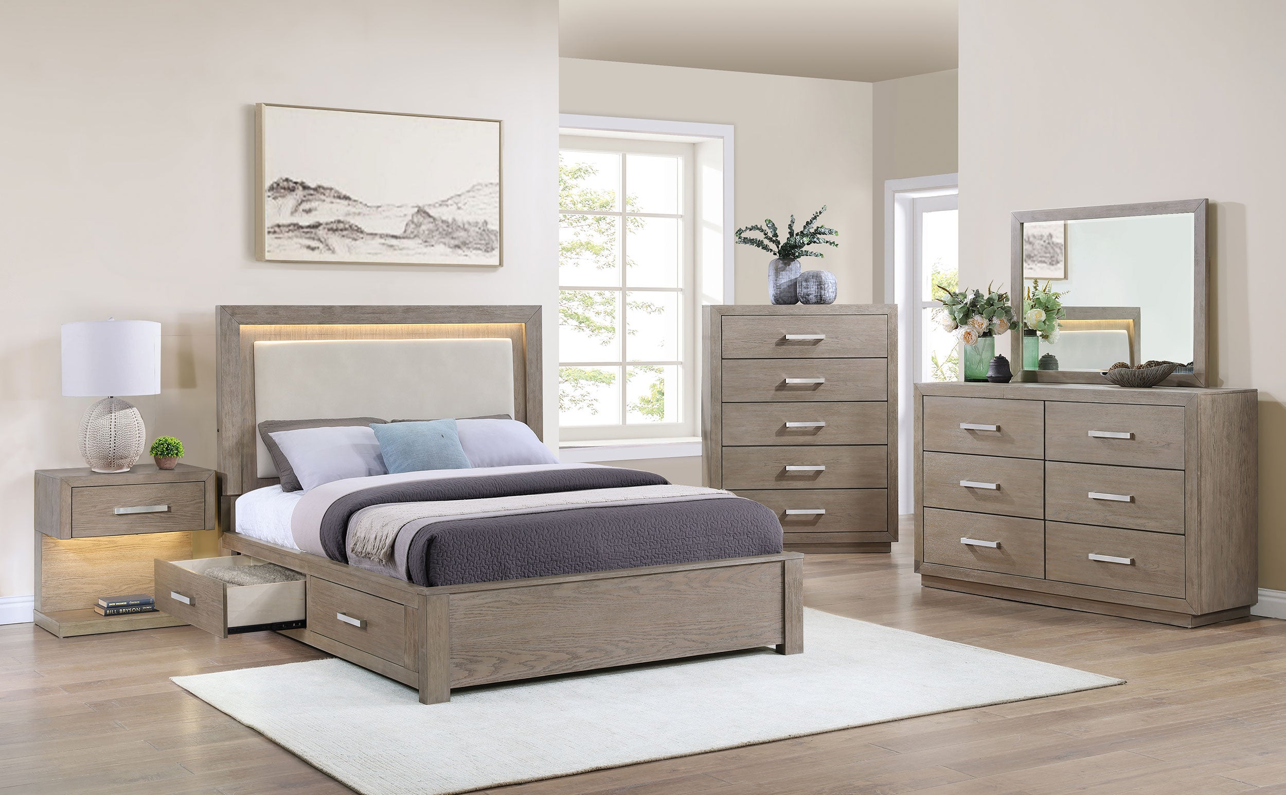 Kenora Panel Platform Storage Bed with LED Lighting