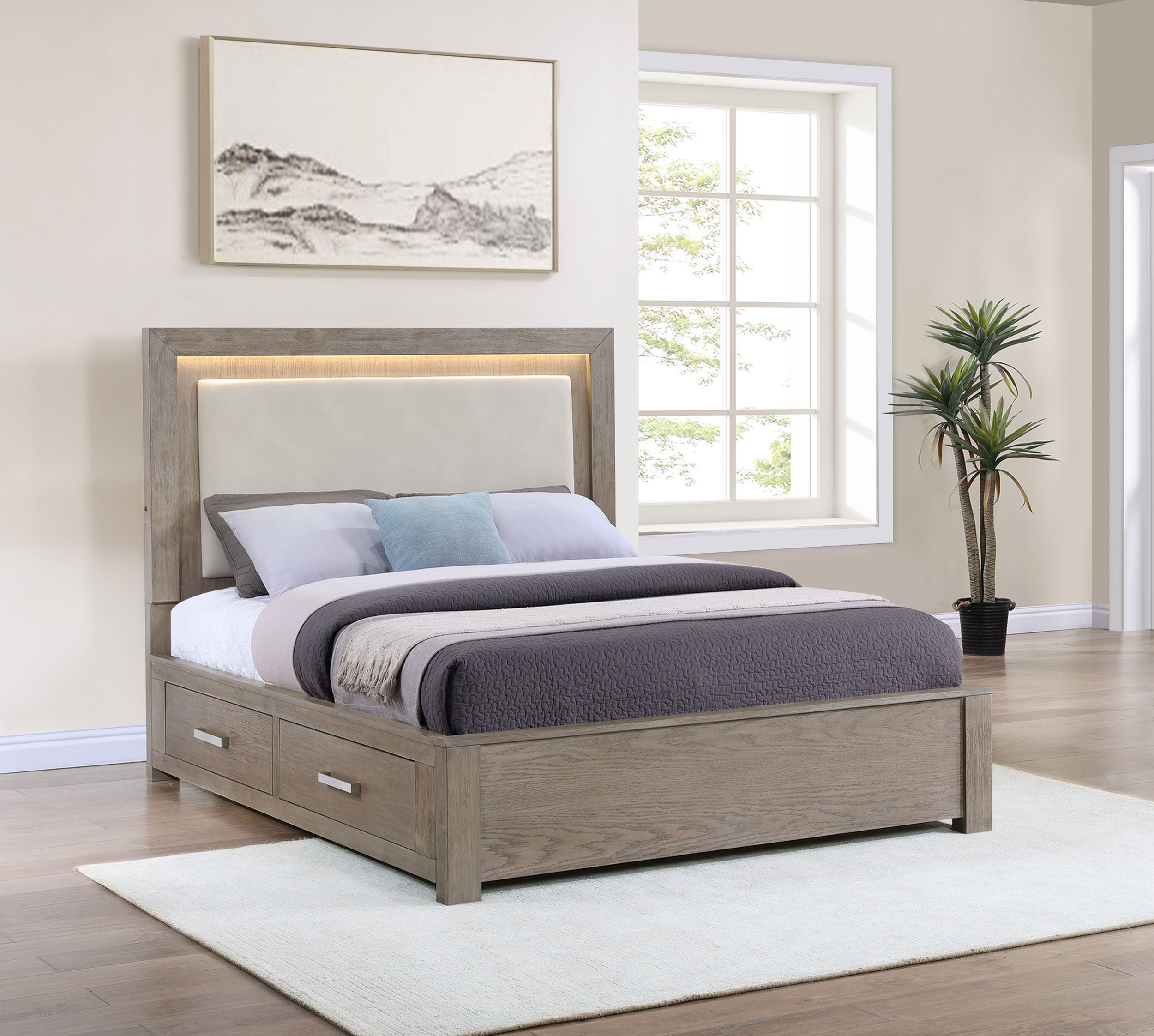 Kenora Panel Platform Storage Bed with LED Lighting - Romeo & Juliet Furniture (Warren,MI)