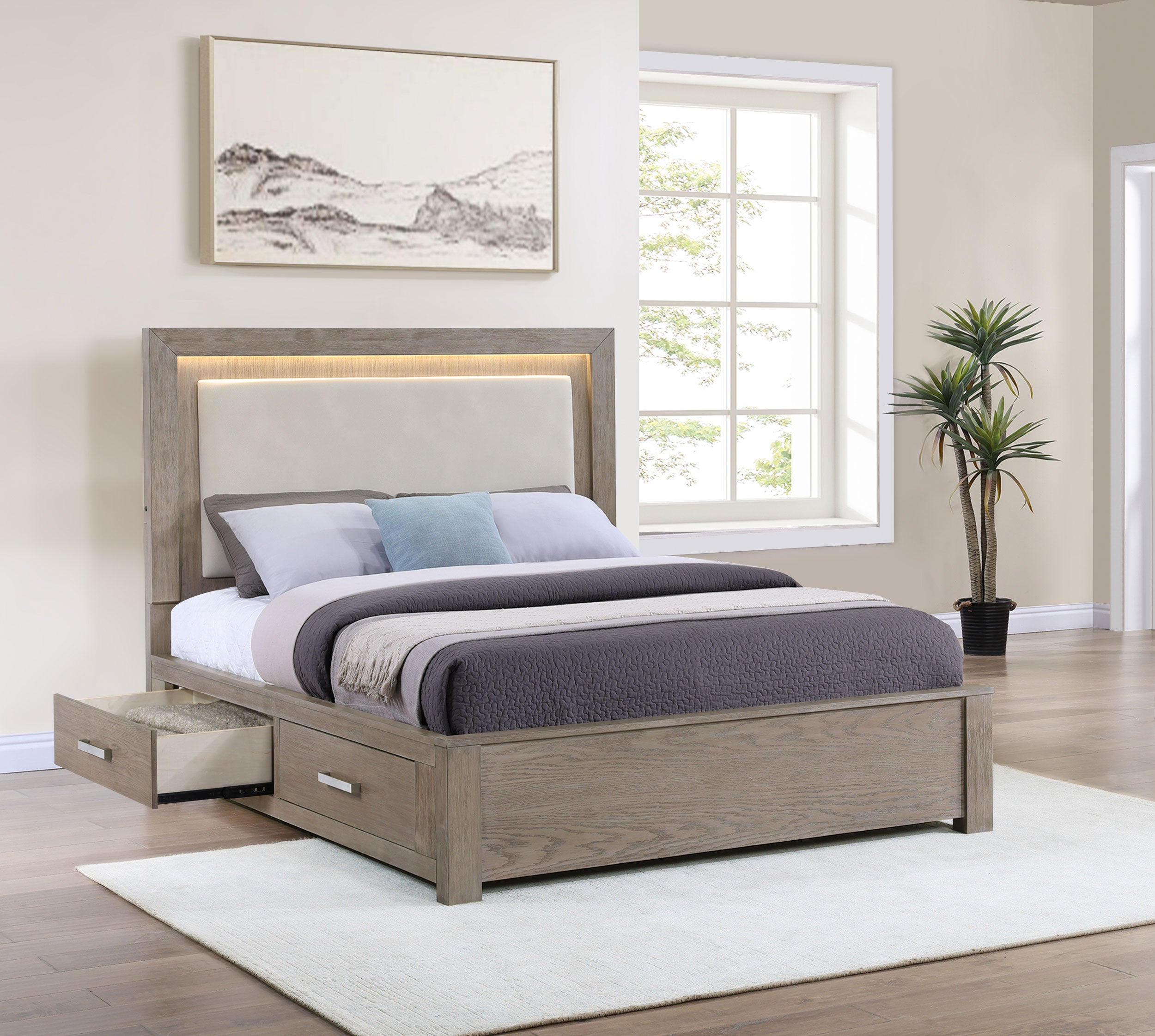 Kenora Panel Platform Storage Bed with LED Lighting - Romeo & Juliet Furniture (Warren,MI)