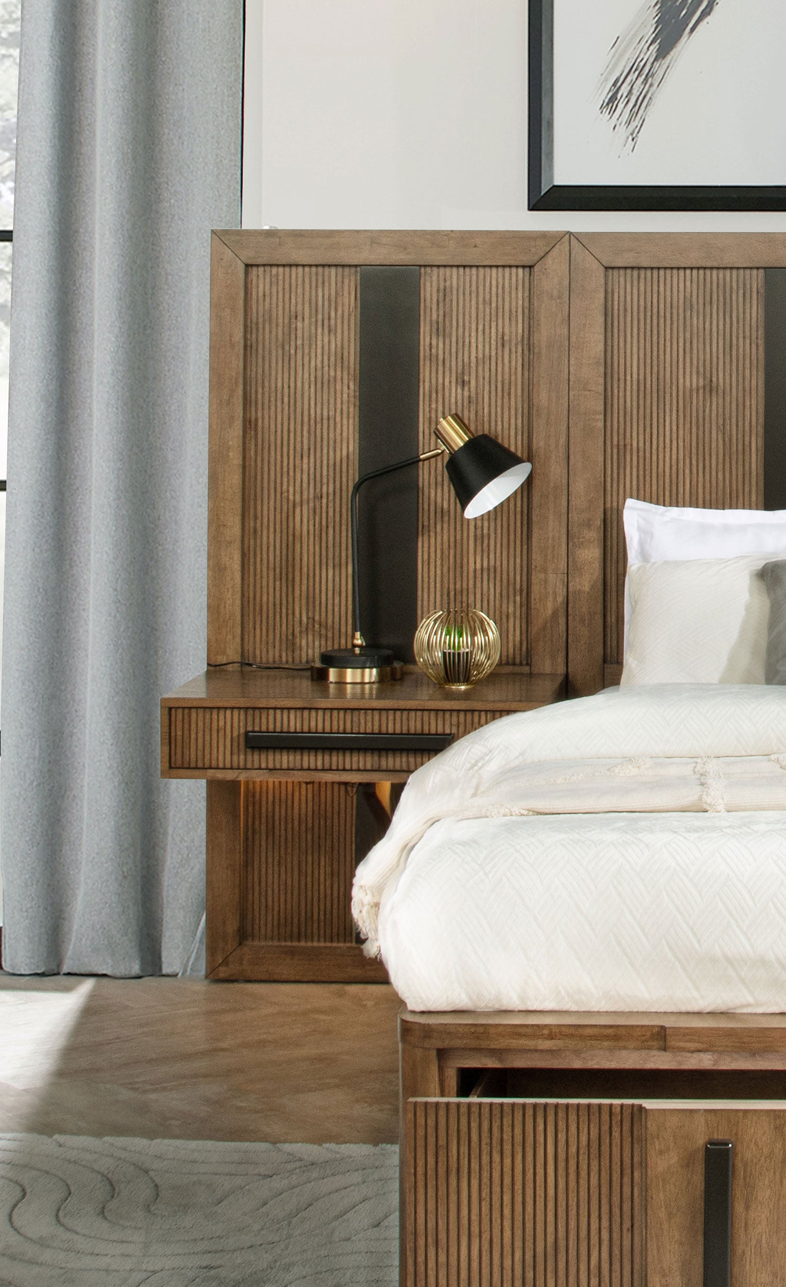 Terrace Wall Panel Platform Storage Bed with Attached Nightstands