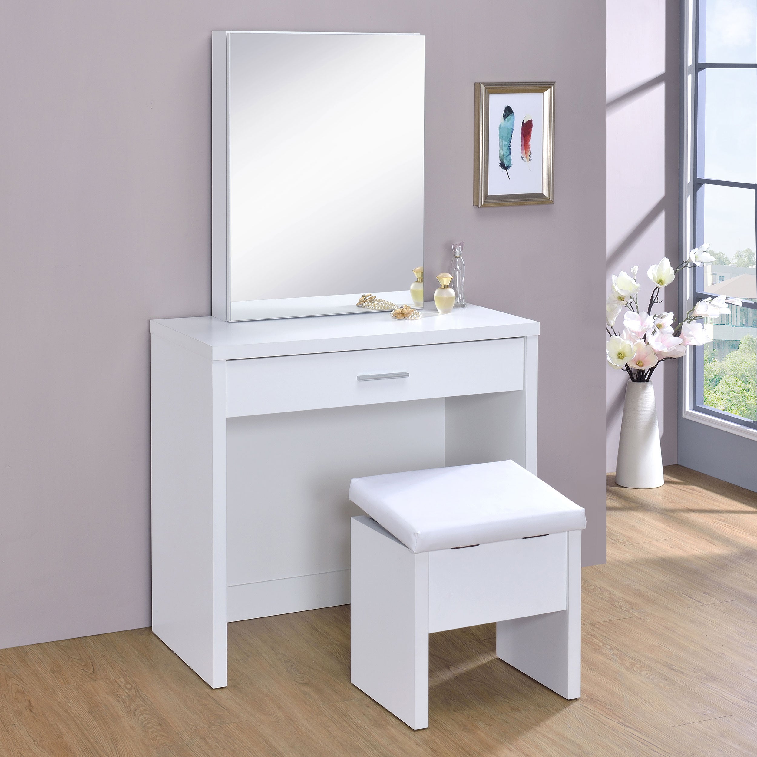 Harvey Makeup Vanity Table with Mirror and Stool - Romeo & Juliet Furniture (Warren,MI)