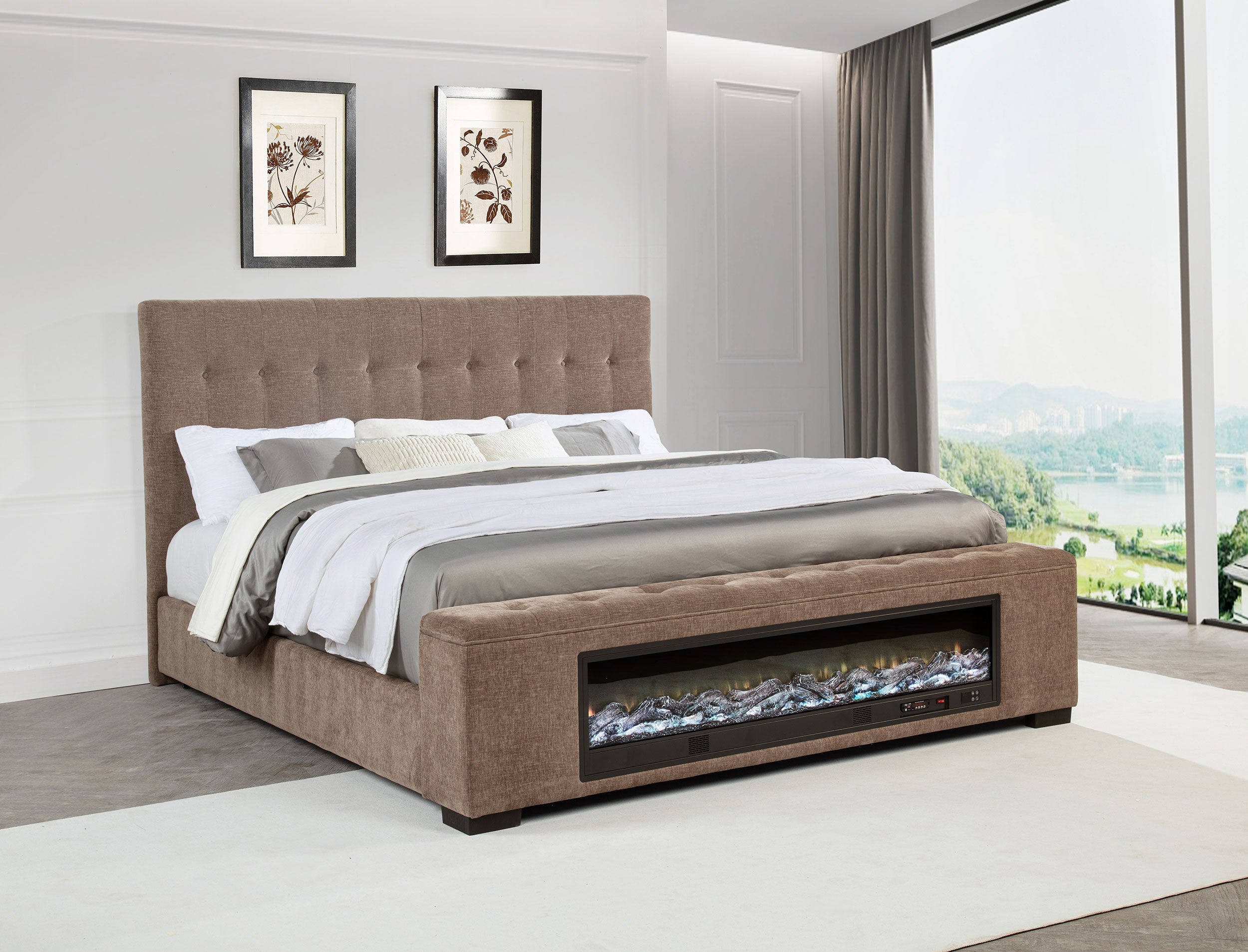 Senna Panel Bed with Bluetooth Speaker and Flame Visualizer