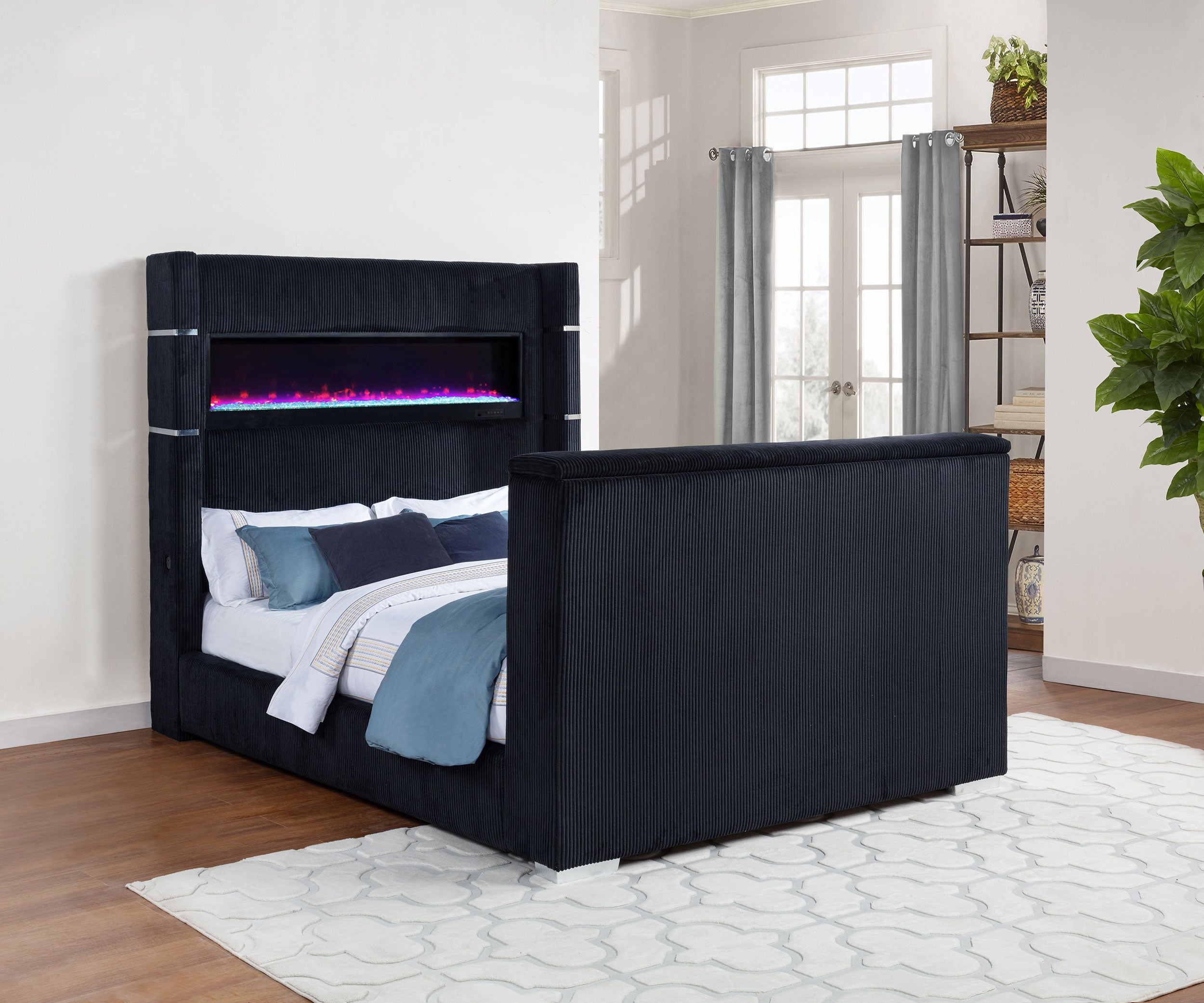 Tisdall Wingback TV Bed with Flame Visualizer - Romeo & Juliet Furniture (Warren,MI)