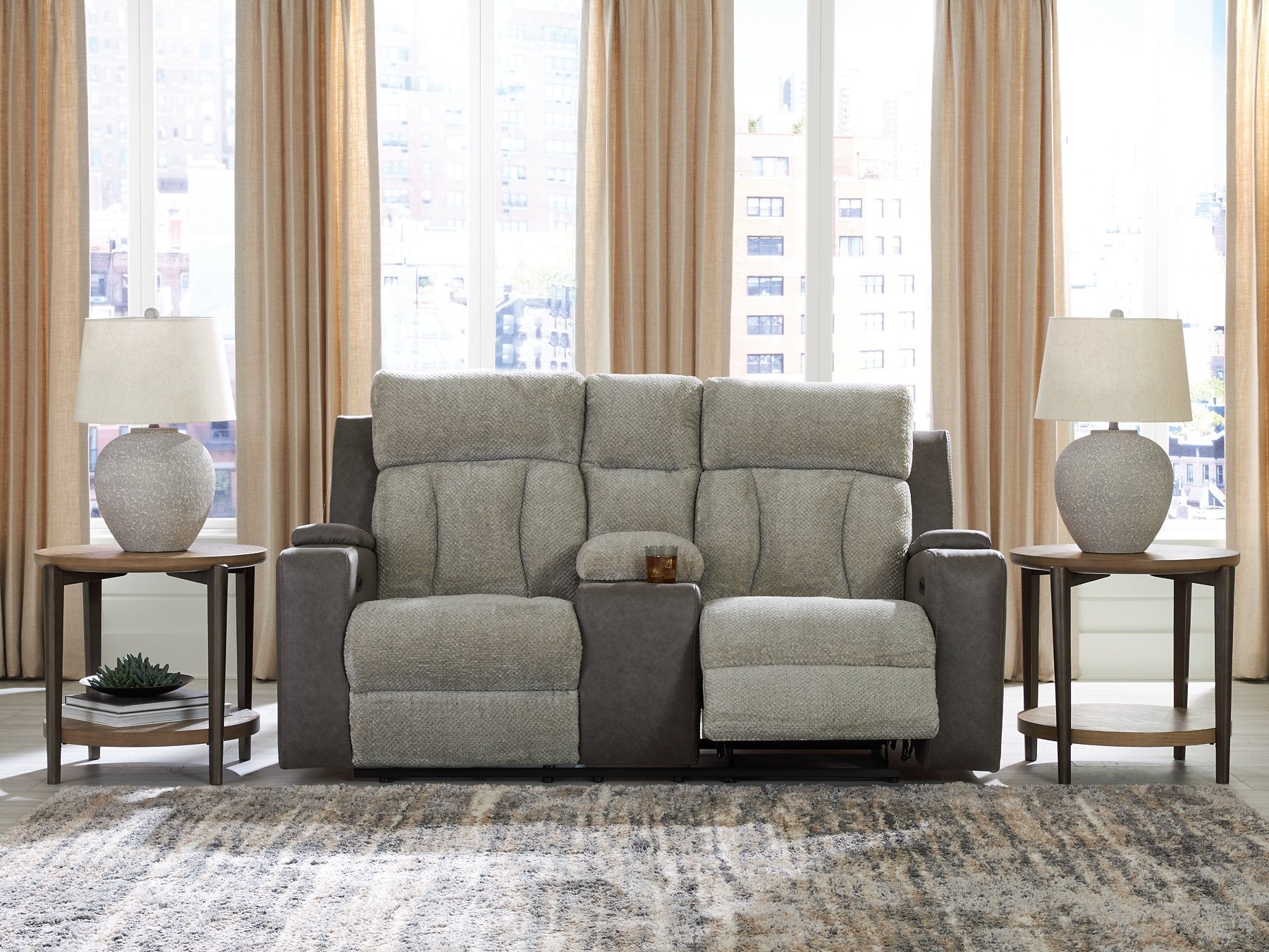 WhipLash Power Reclining Loveseat with Console - Romeo & Juliet Furniture (Warren,MI)