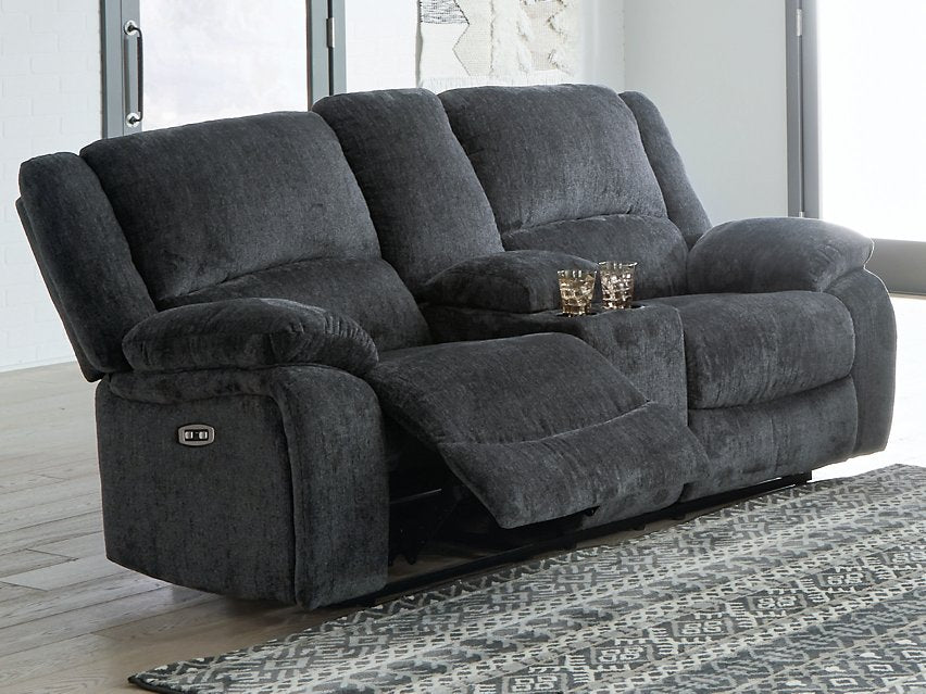 Draycoll Power Reclining Loveseat with Console - Romeo & Juliet Furniture (Warren,MI)