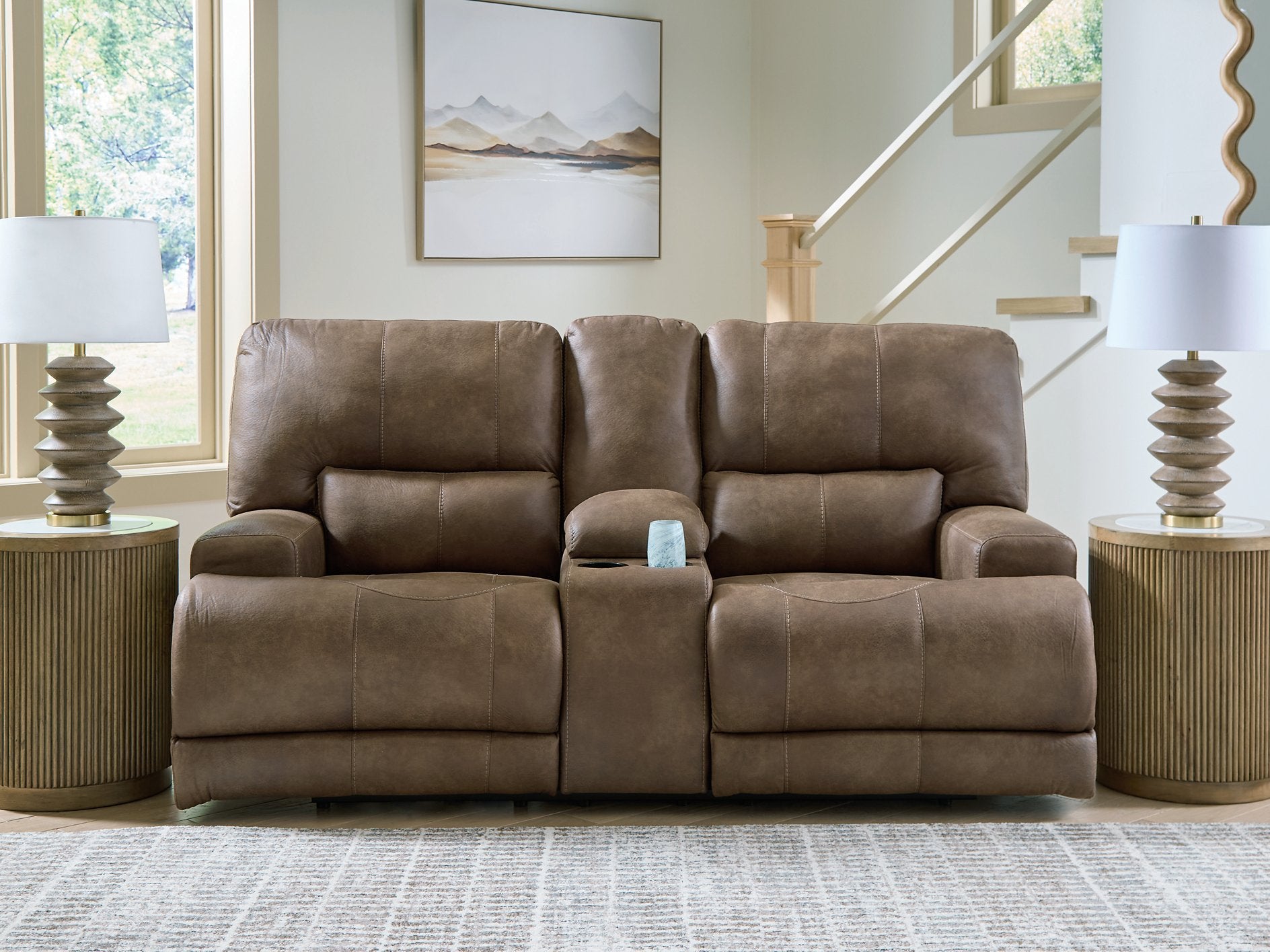 Beckley Place Power Reclining Loveseat with Console - Romeo & Juliet Furniture (Warren,MI)
