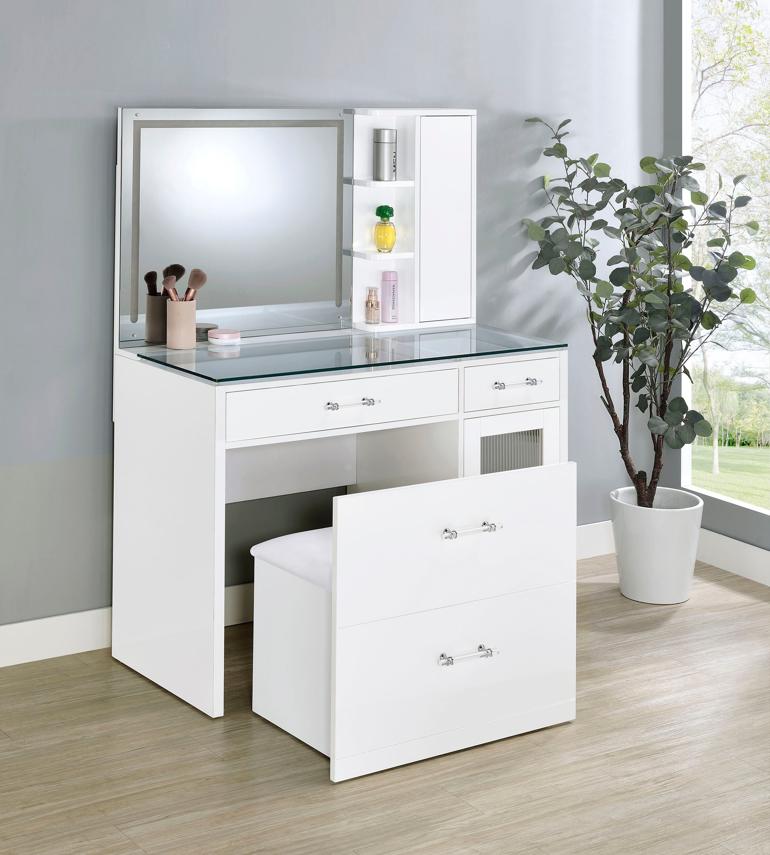 Flora Makeup Vanity Table with LED Mirror and Stool