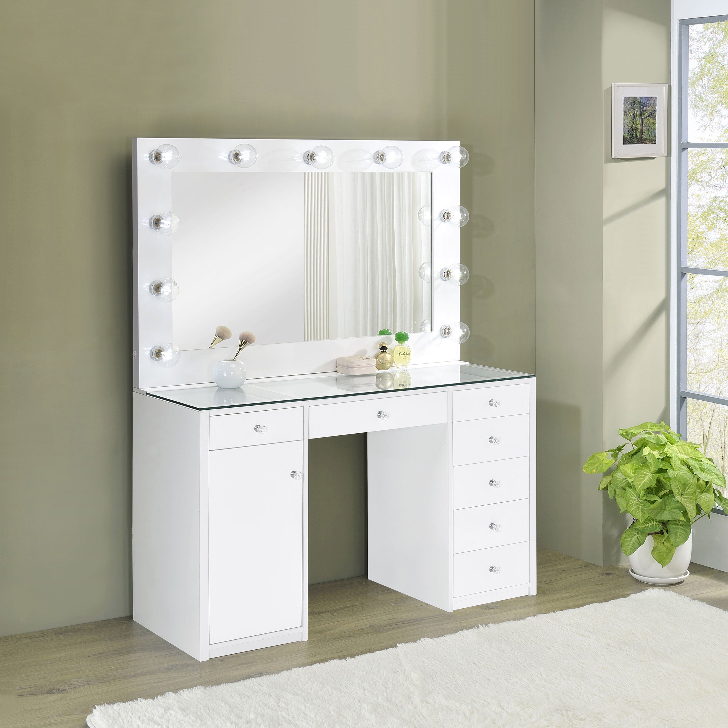 Acena Makeup Vanity Table with LED Mirror - Romeo & Juliet Furniture (Warren,MI)