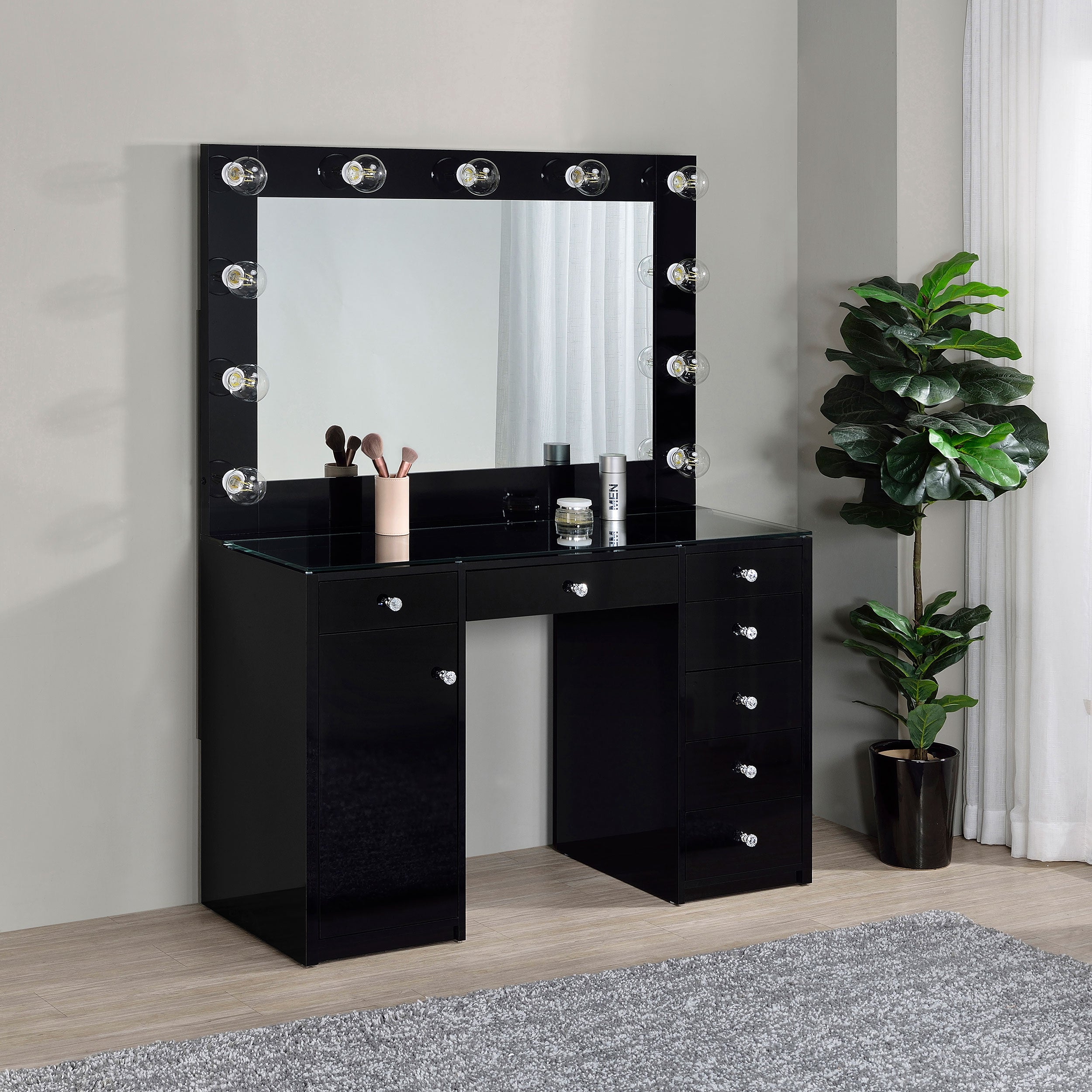 Acena Makeup Vanity Table with LED Mirror - Romeo & Juliet Furniture (Warren,MI)