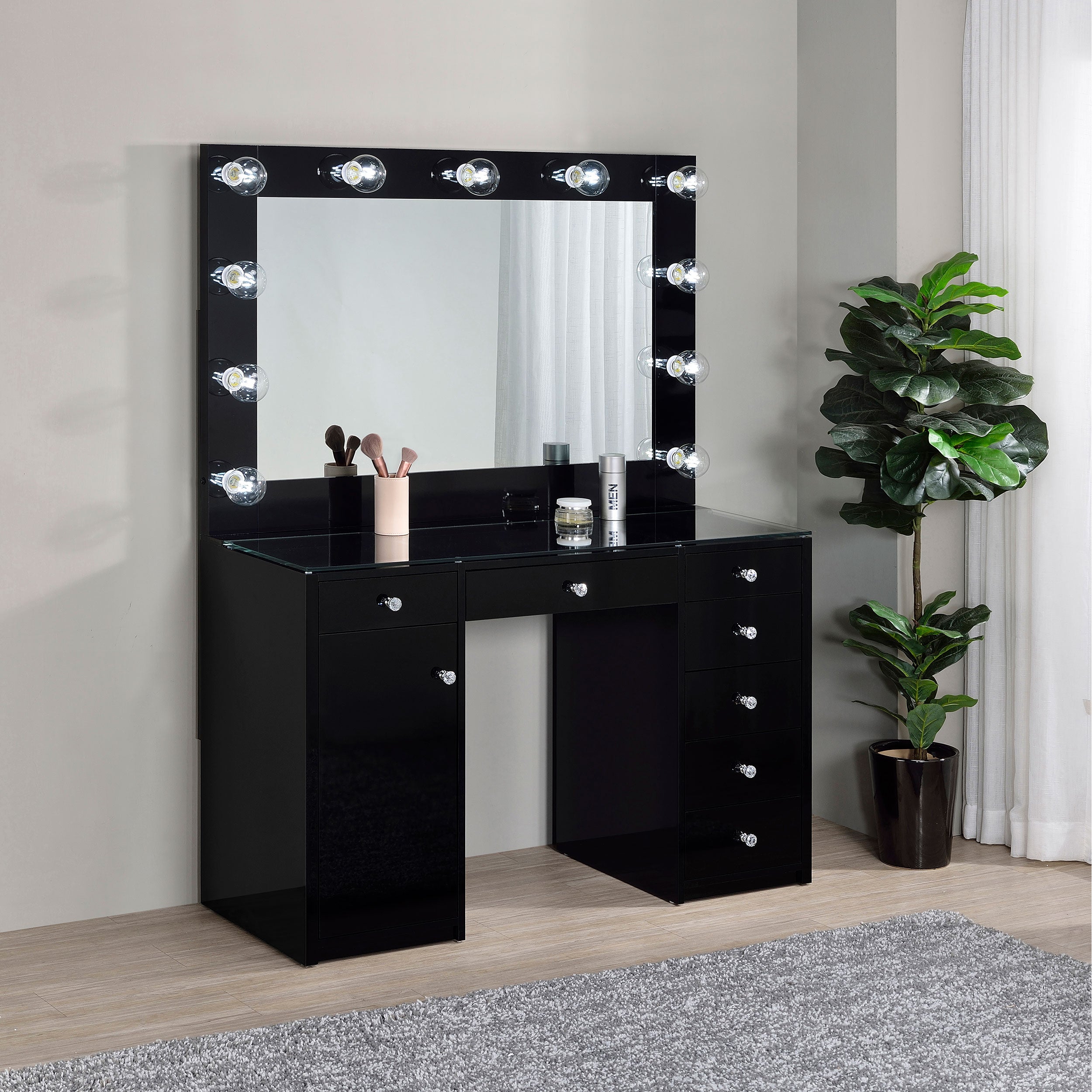Acena Makeup Vanity Table with LED Mirror - Romeo & Juliet Furniture (Warren,MI)