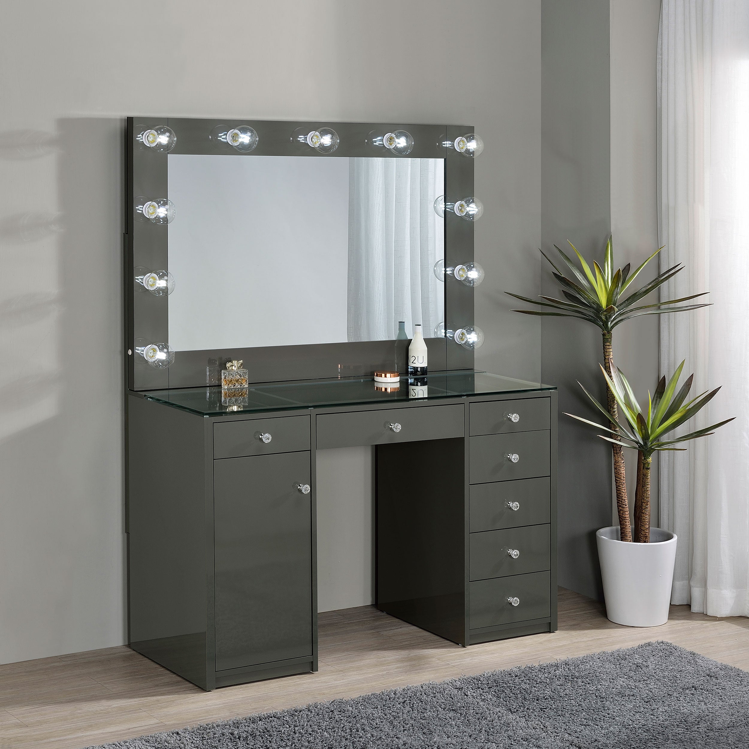 Acena Makeup Vanity Table with LED Mirror - Romeo & Juliet Furniture (Warren,MI)