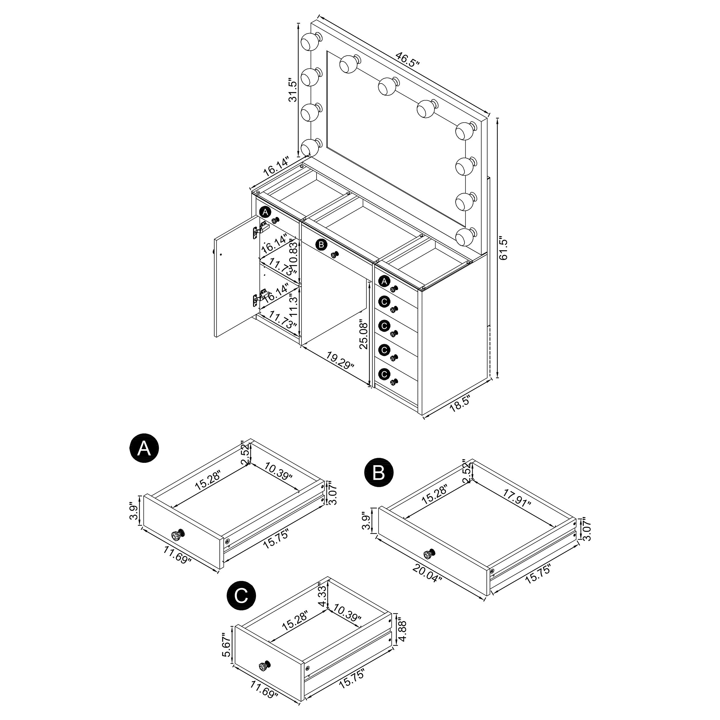 Acena Makeup Vanity Table with LED Mirror - Romeo & Juliet Furniture (Warren,MI)