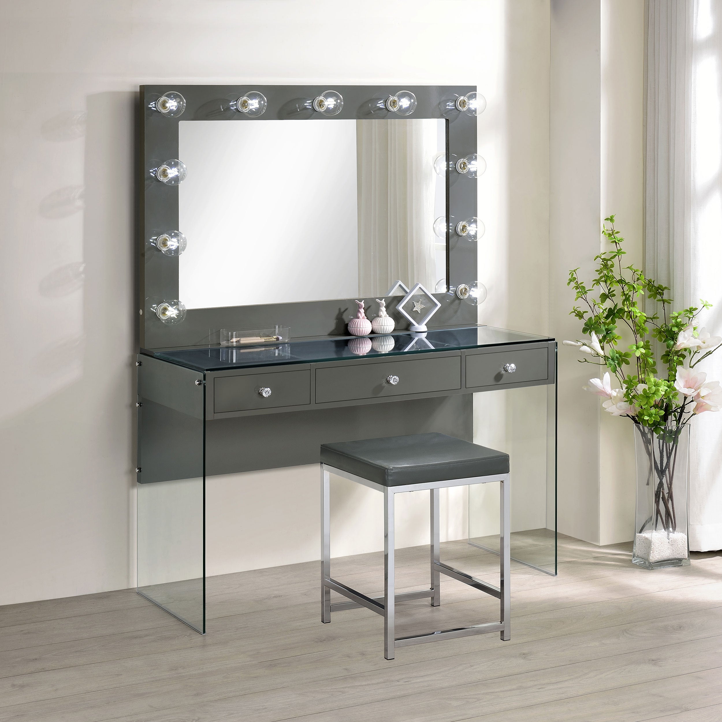 Afshan Makeup Vanity Table with LED Mirror - Romeo & Juliet Furniture (Warren,MI)