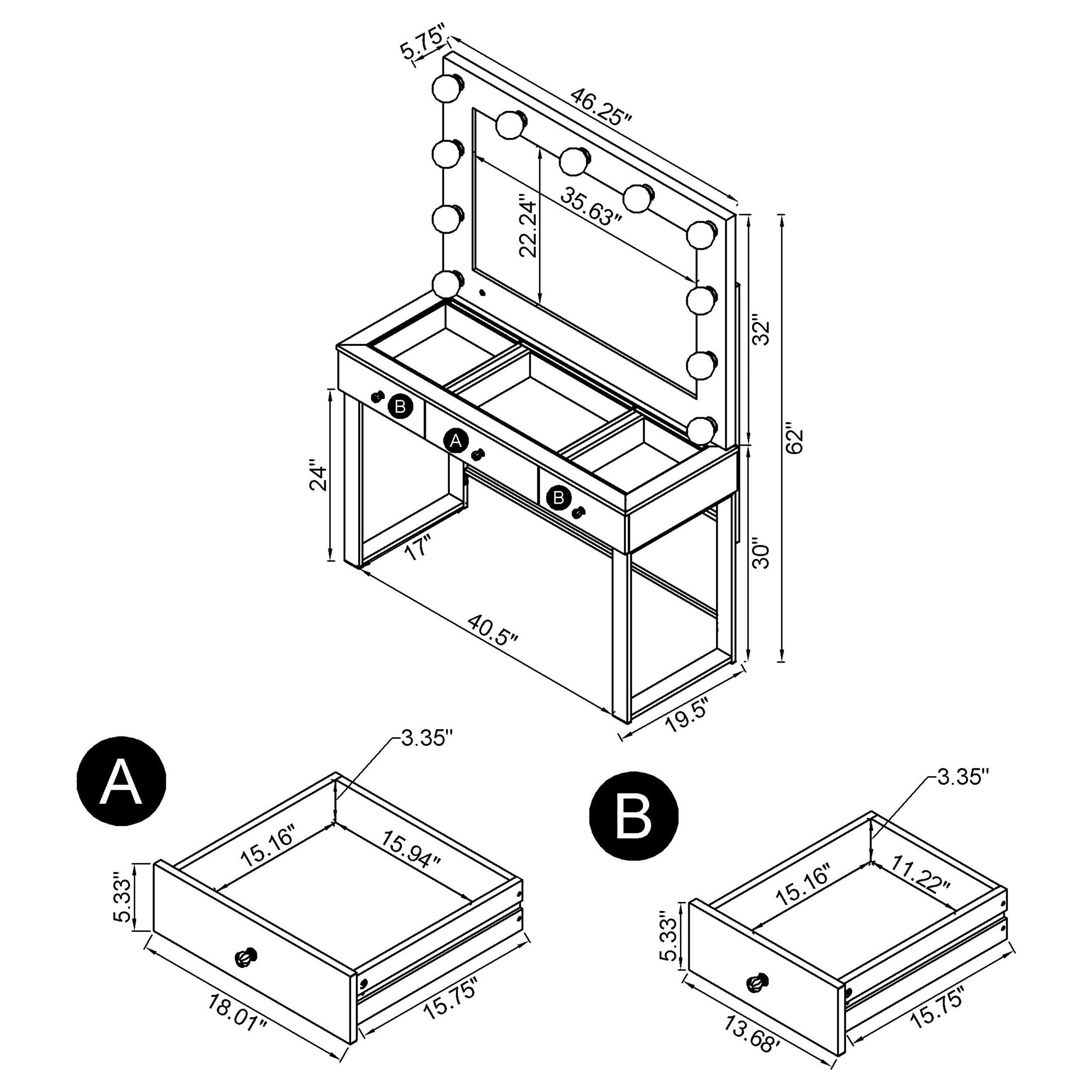Umbridge Makeup Vanity Table with LED Mirror - Romeo & Juliet Furniture (Warren,MI)