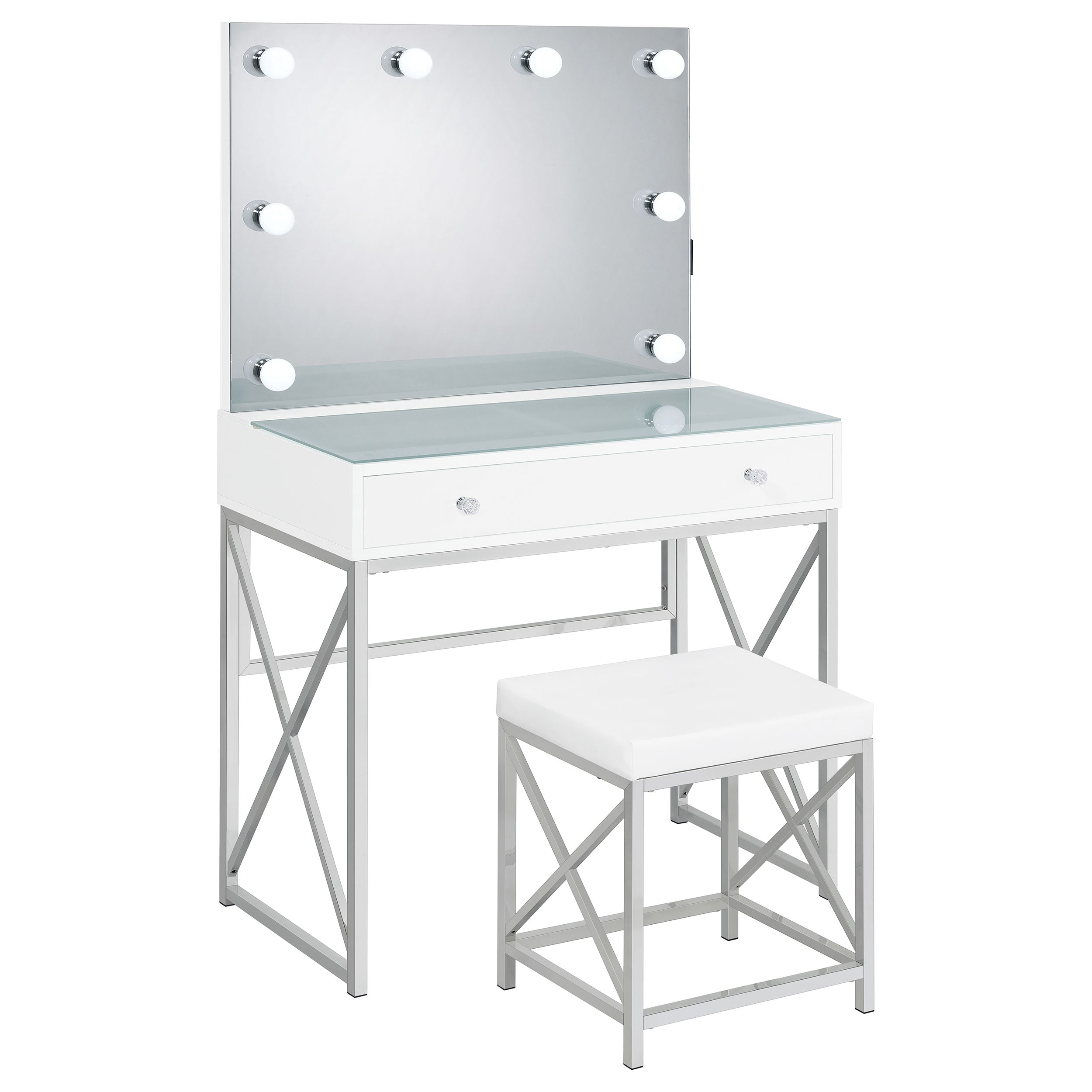 Eliza Makeup Vanity Table with LED Mirror and Stool - Romeo & Juliet Furniture (Warren,MI)