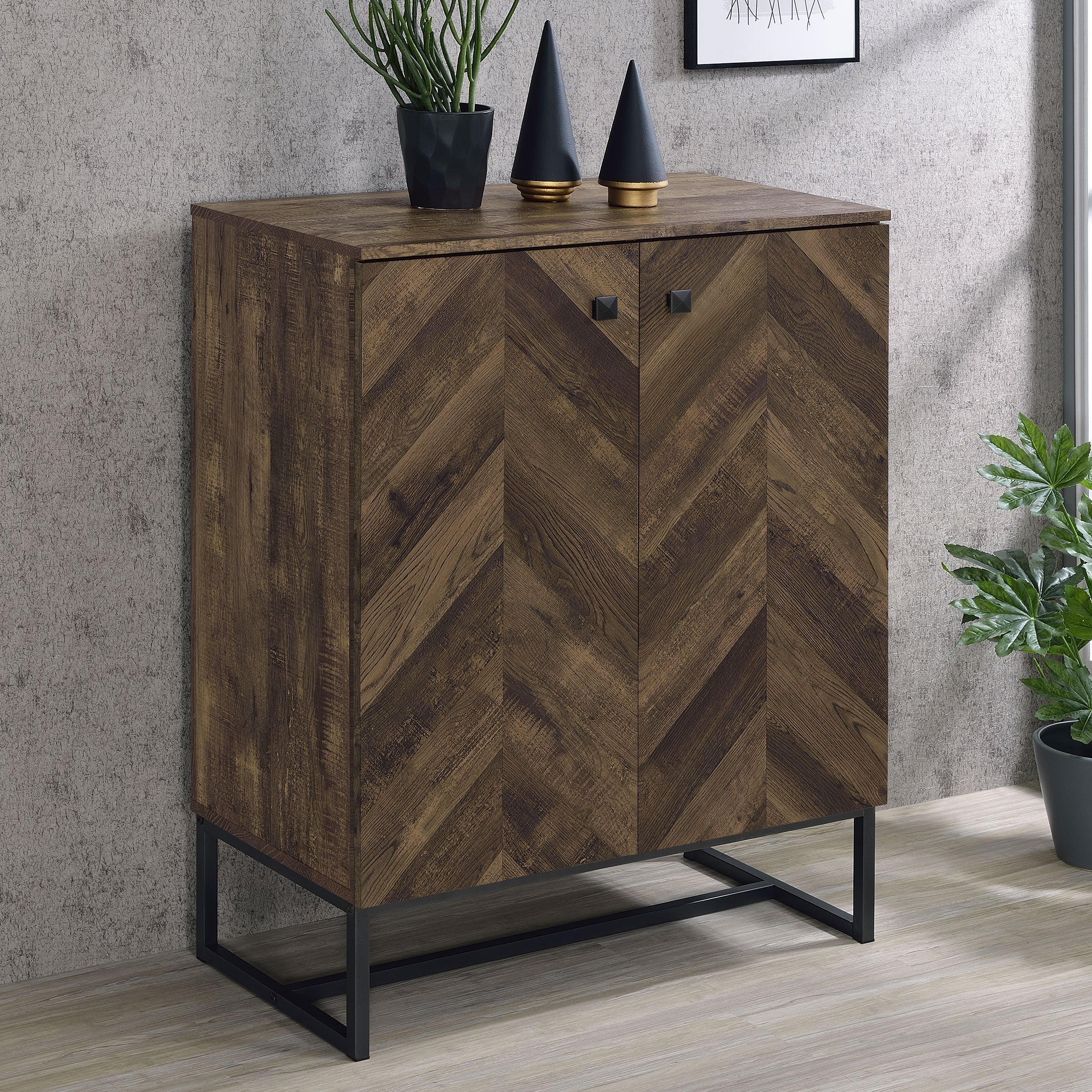 Carolyn 2-door Accent Cabinet Rustic Oak and Gunmetal - Romeo & Juliet Furniture (Warren,MI)