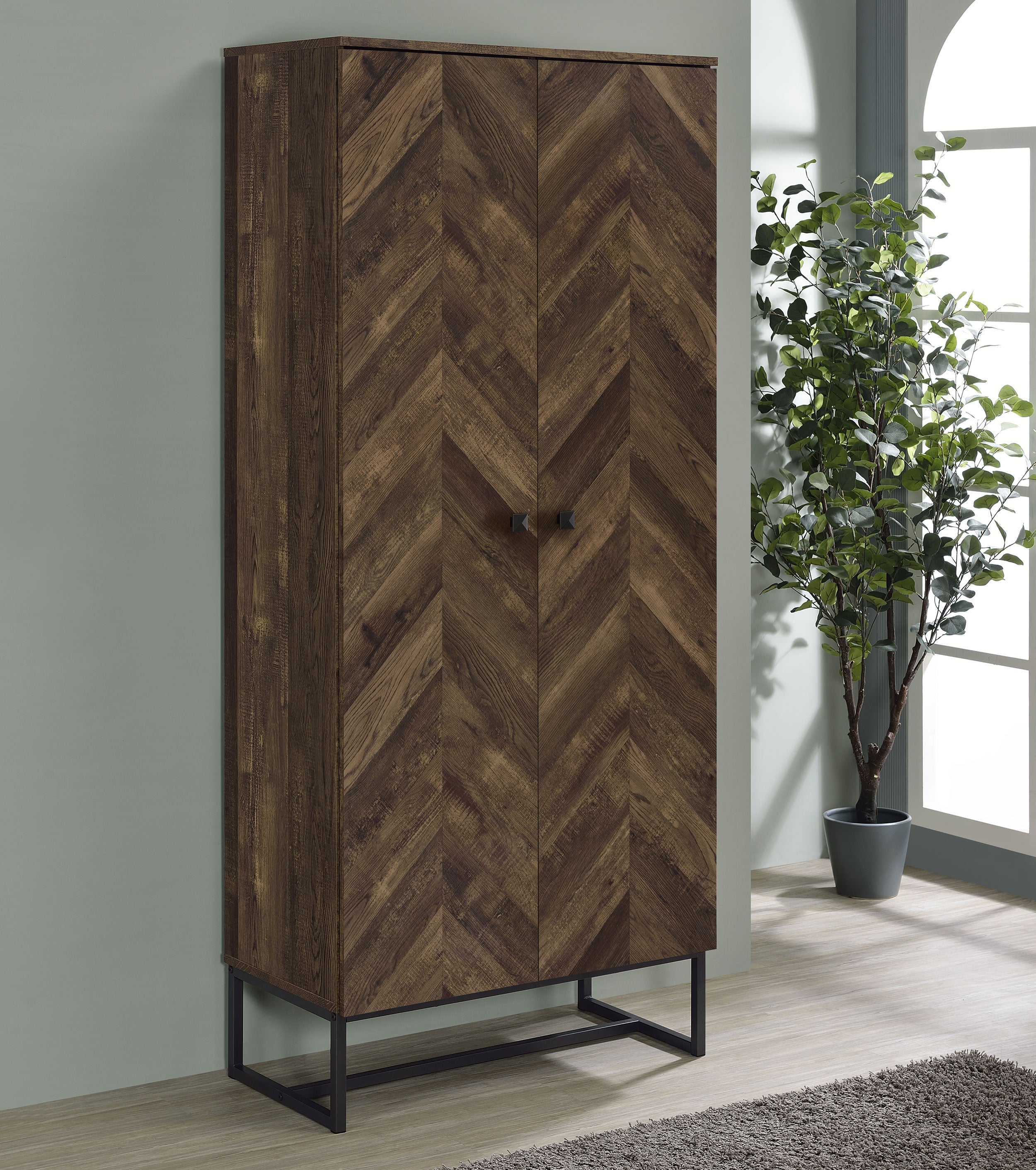 Carolyn 2-door Accent Cabinet Rustic Oak and Gunmetal - Romeo & Juliet Furniture (Warren,MI)