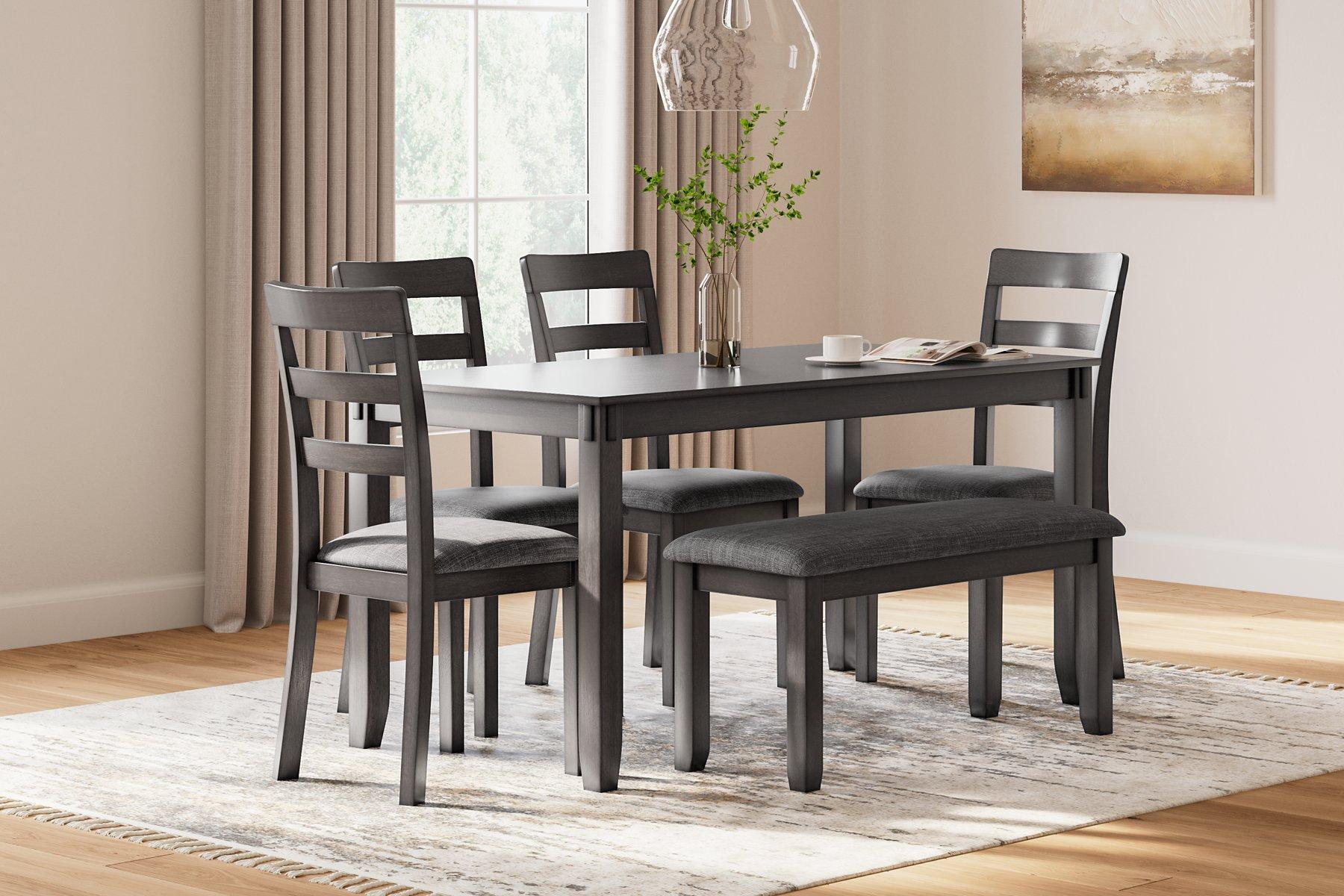 Bridson Dining Table and Chairs with Bench (Set of 6) - Romeo & Juliet Furniture (Warren,MI)