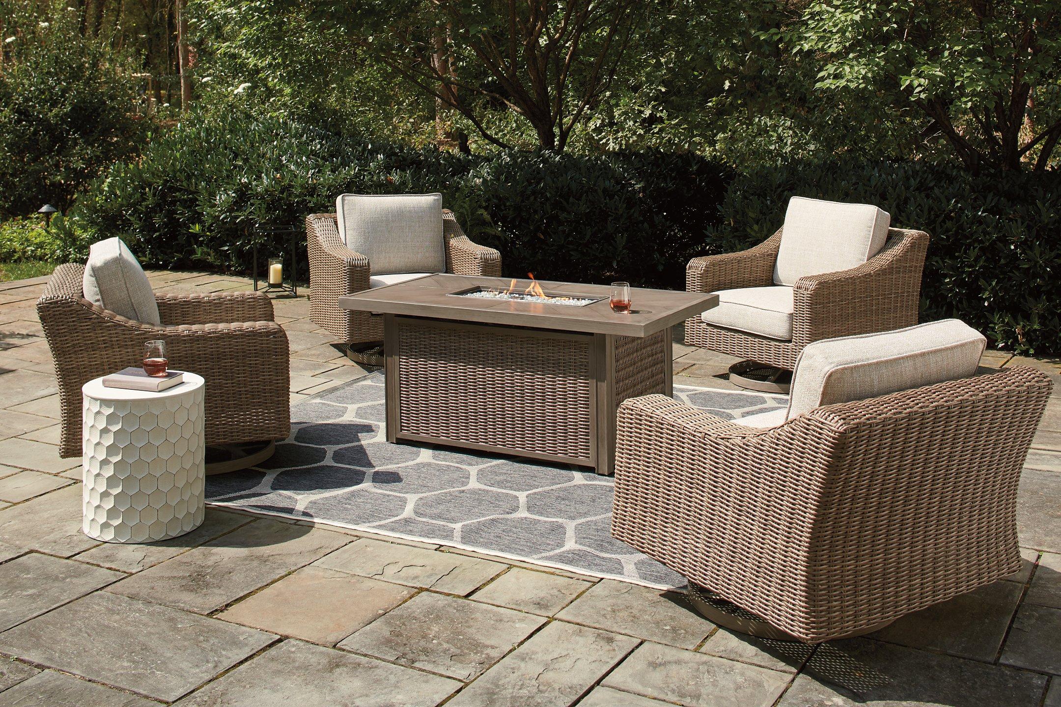 Beachcroft Beachcroft Fire Pit Table with Four Nuvella Swivel Lounge Chairs - Romeo & Juliet Furniture (Warren,MI)