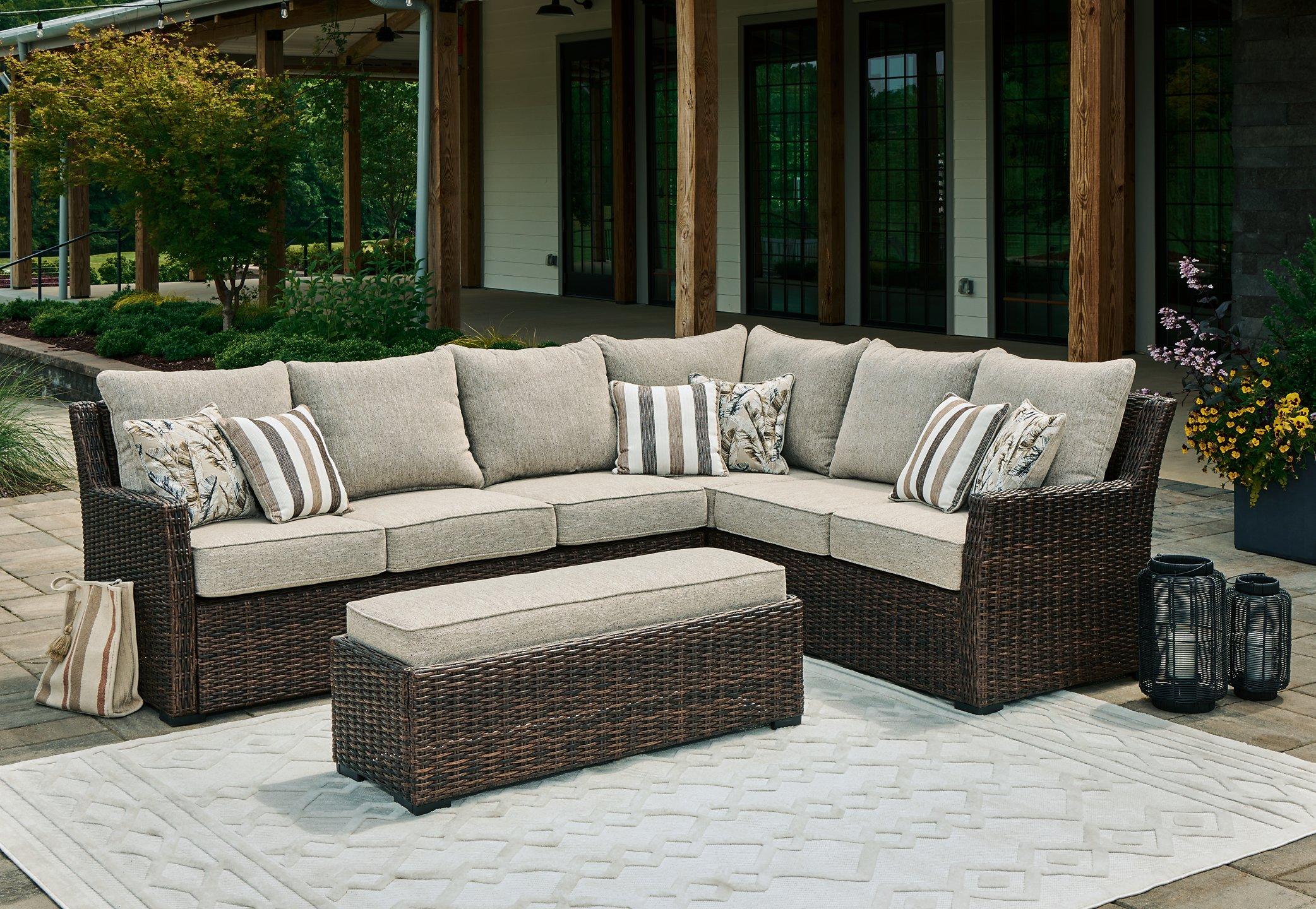 Brook Ranch Outdoor Sofa Sectional/Bench with Cushion (Set of 3) - Romeo & Juliet Furniture (Warren,MI)