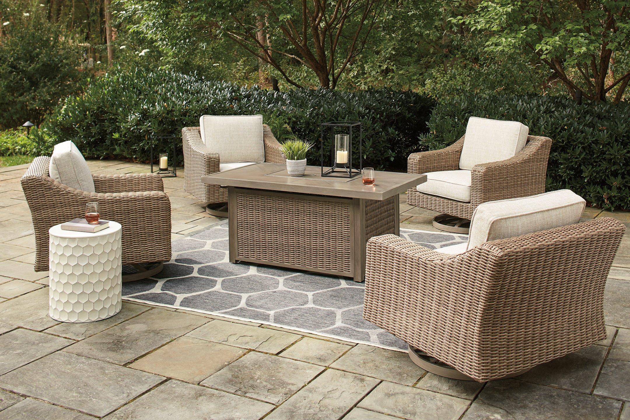 Beachcroft Beachcroft Fire Pit Table with Four Nuvella Swivel Lounge Chairs - Romeo & Juliet Furniture (Warren,MI)