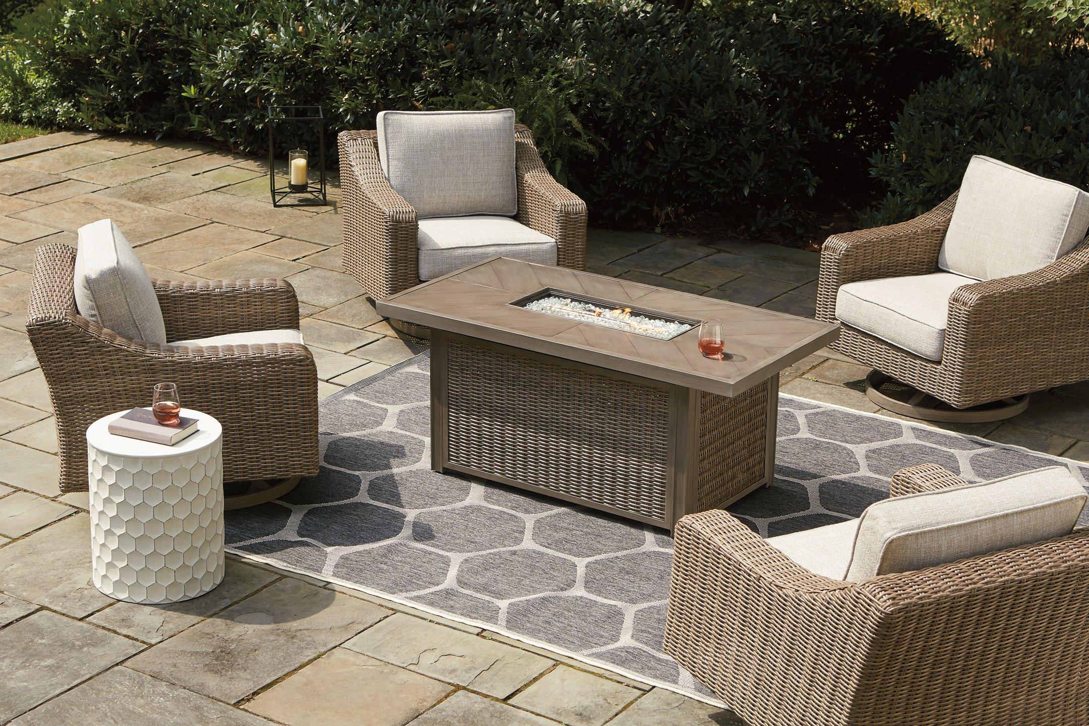 Beachcroft Beachcroft Fire Pit Table with Four Nuvella Swivel Lounge Chairs - Romeo & Juliet Furniture (Warren,MI)