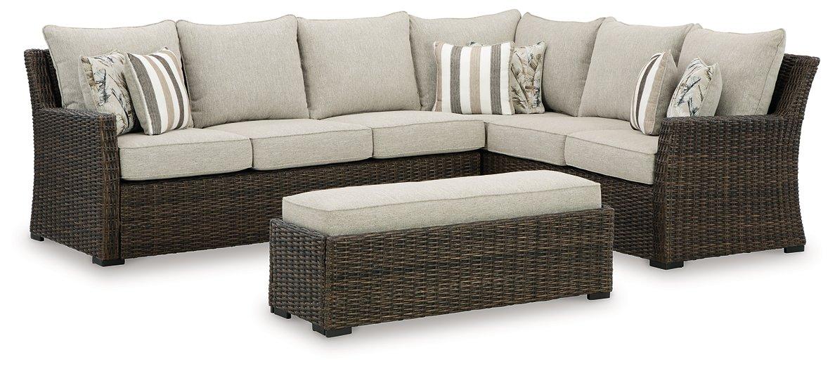 Brook Ranch Outdoor Sofa Sectional/Bench with Cushion (Set of 3) - Romeo & Juliet Furniture (Warren,MI)