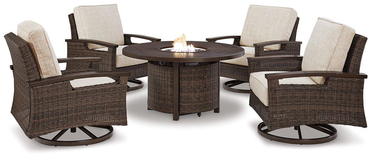 Paradise Trail Paradise Trail Fire Pit Table with 4 Nuvella Swivel Lounge Chairs - Romeo & Juliet Furniture (Warren,MI)