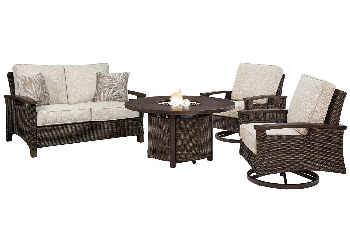 Paradise Trail Outdoor Loveseat, Lounge Chairs and Fire Pit Table - Romeo & Juliet Furniture (Warren,MI)