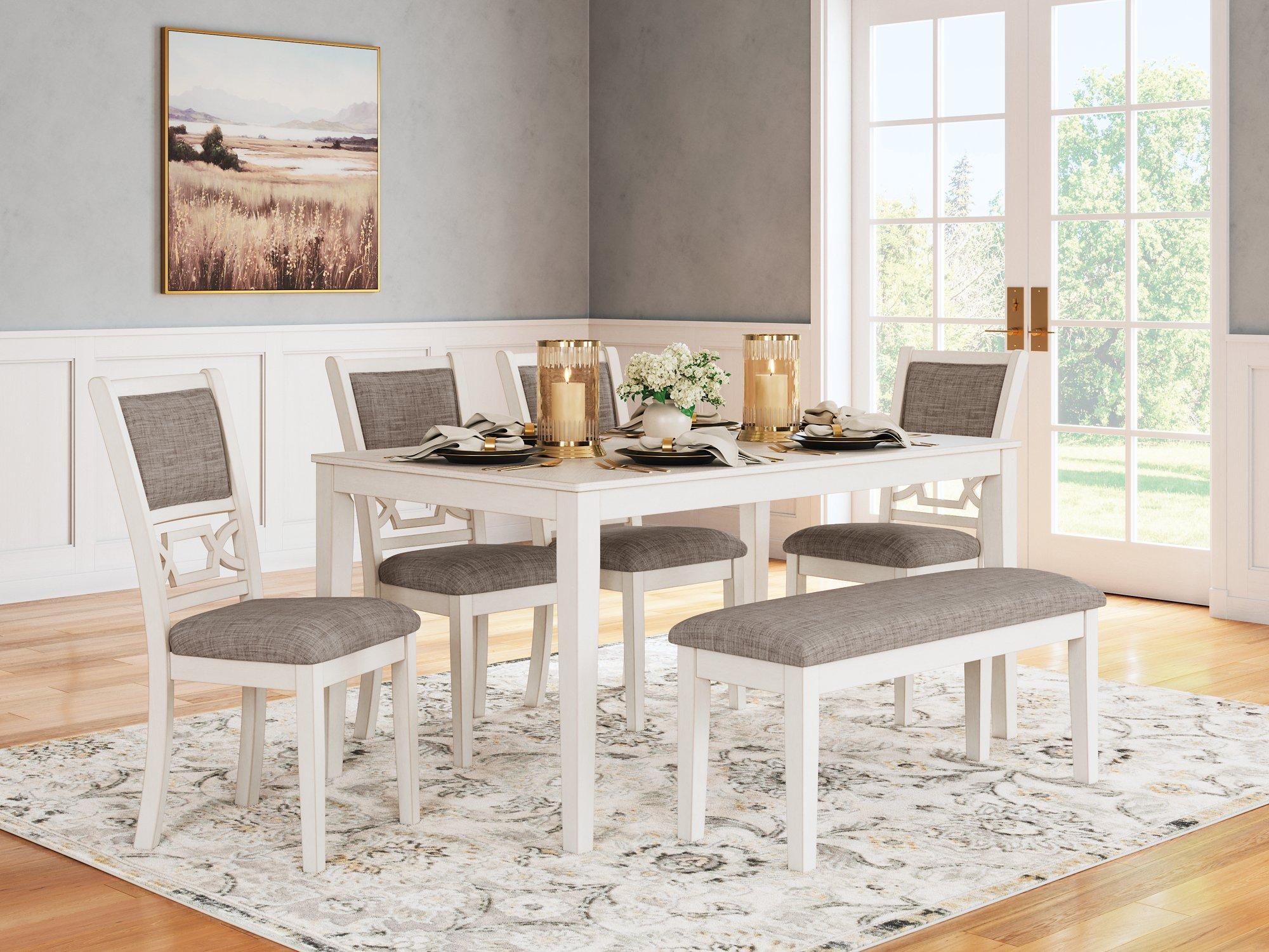 Erinberg Dining Table and 4 Chairs and Bench (Set of 6) - Romeo & Juliet Furniture (Warren,MI)