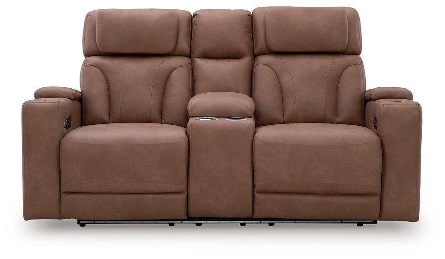 Clean-Slate Power Reclining Loveseat with Console - Romeo & Juliet Furniture (Warren,MI)