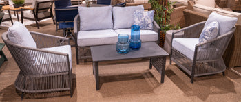 Bridges Beach Outdoor Love/Chairs/Table Set (Set of 4) - Romeo & Juliet Furniture (Warren,MI)
