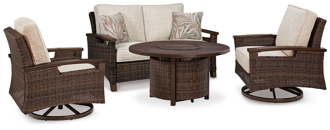 Paradise Trail Outdoor Loveseat, Lounge Chairs and Fire Pit Table - Romeo & Juliet Furniture (Warren,MI)