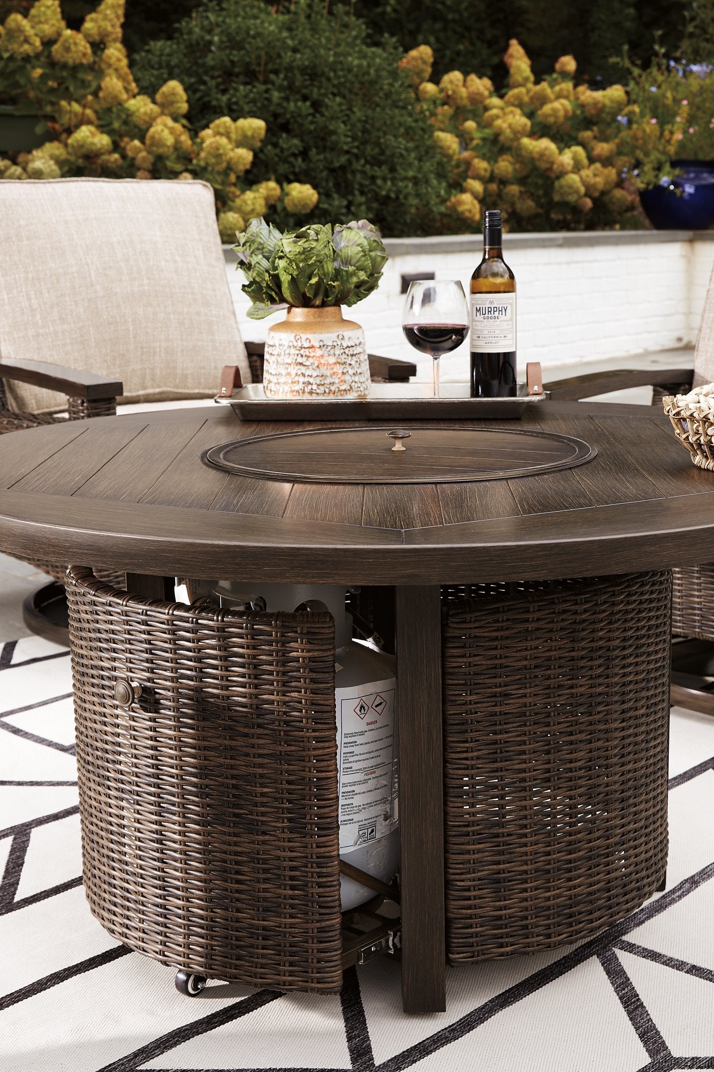 Paradise Trail Paradise Trail Fire Pit Table with 4 Nuvella Swivel Lounge Chairs - Romeo & Juliet Furniture (Warren,MI)