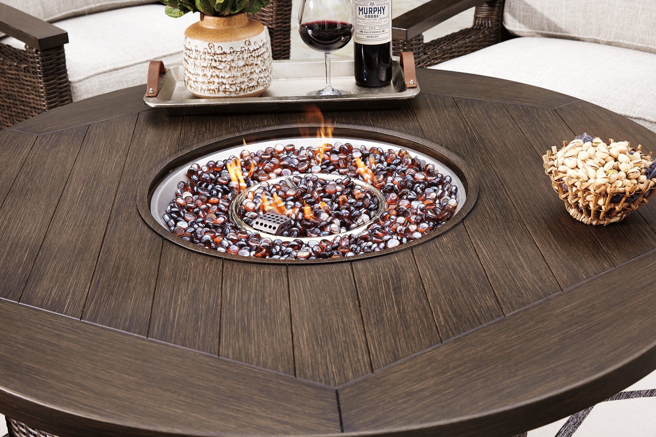 Paradise Trail Paradise Trail Fire Pit Table with 4 Nuvella Swivel Lounge Chairs - Romeo & Juliet Furniture (Warren,MI)
