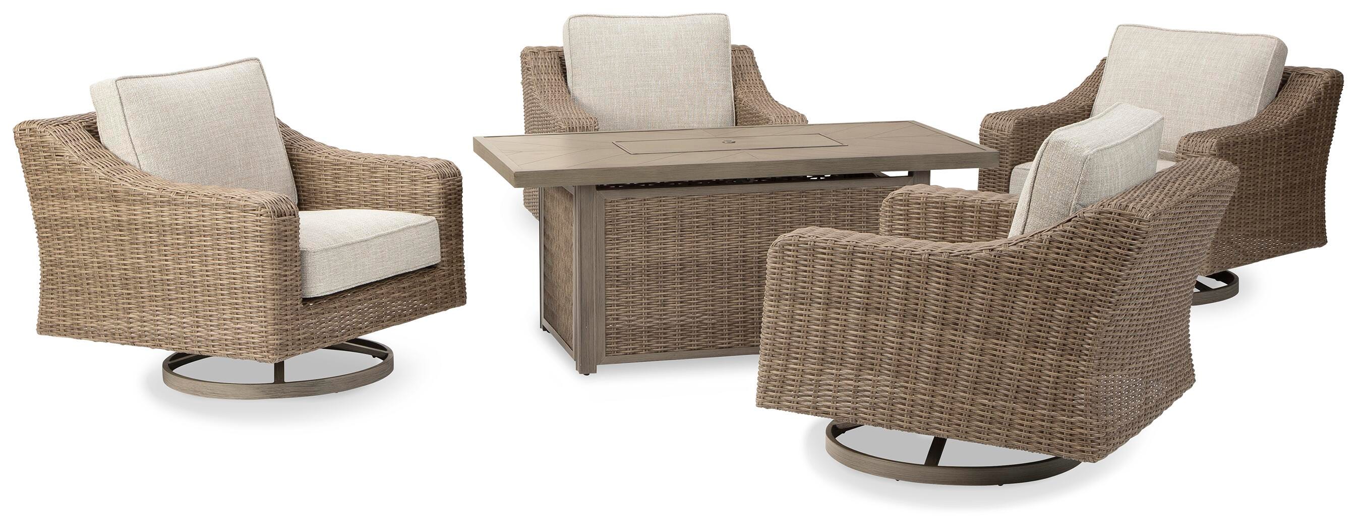 Beachcroft Beachcroft Fire Pit Table with Four Nuvella Swivel Lounge Chairs - Romeo & Juliet Furniture (Warren,MI)
