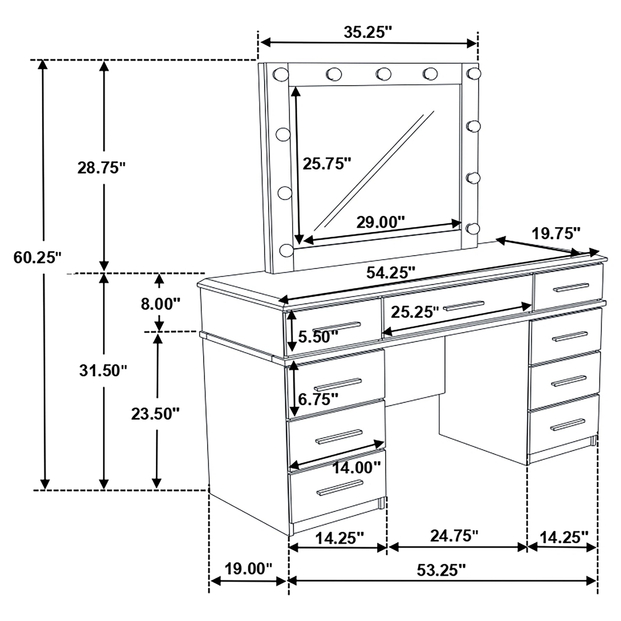 Felicity Makeup Vanity Table with LED Mirror