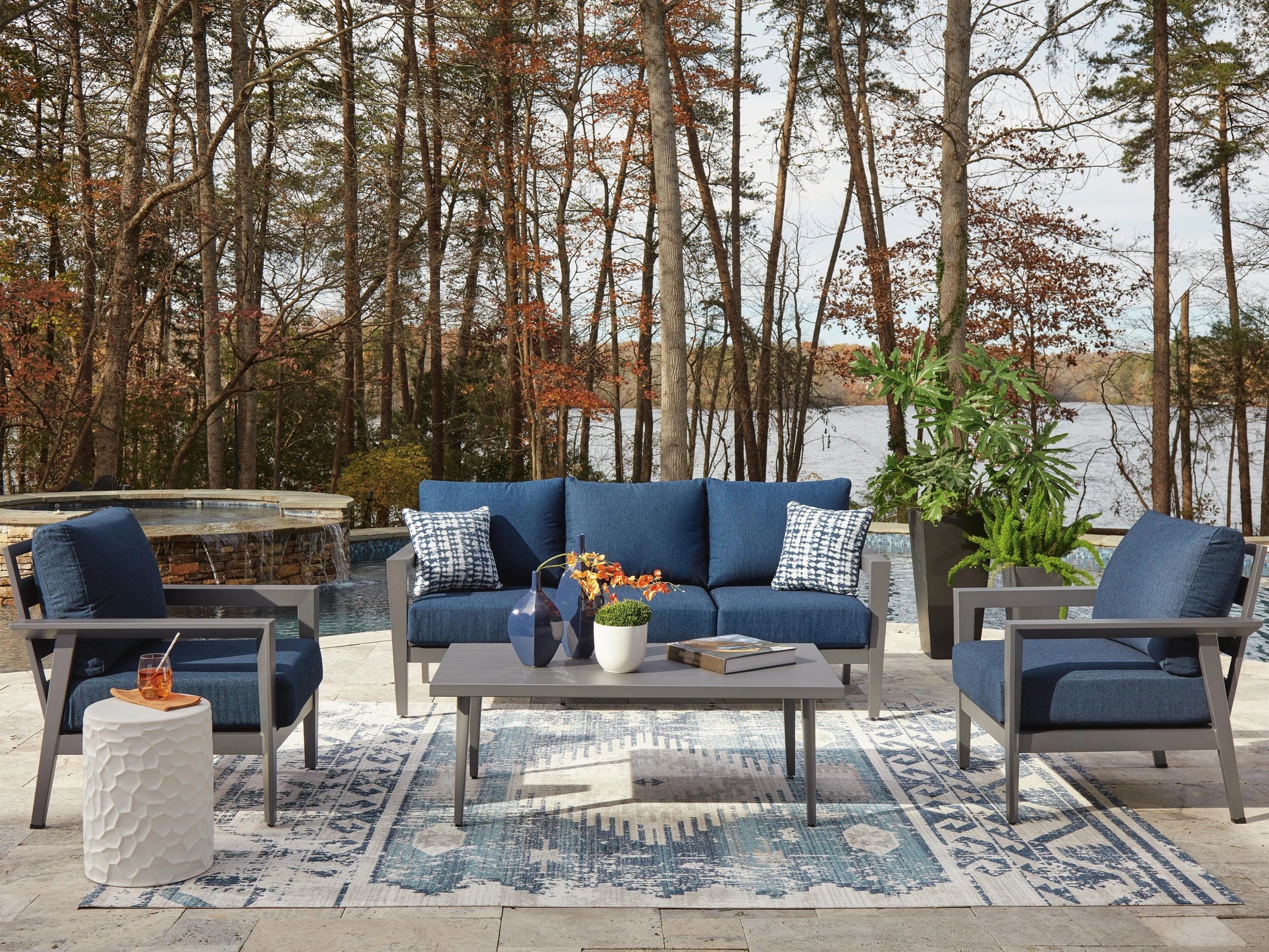Gali Outdoor Sofa/Chairs/Table Set (Set of 4)