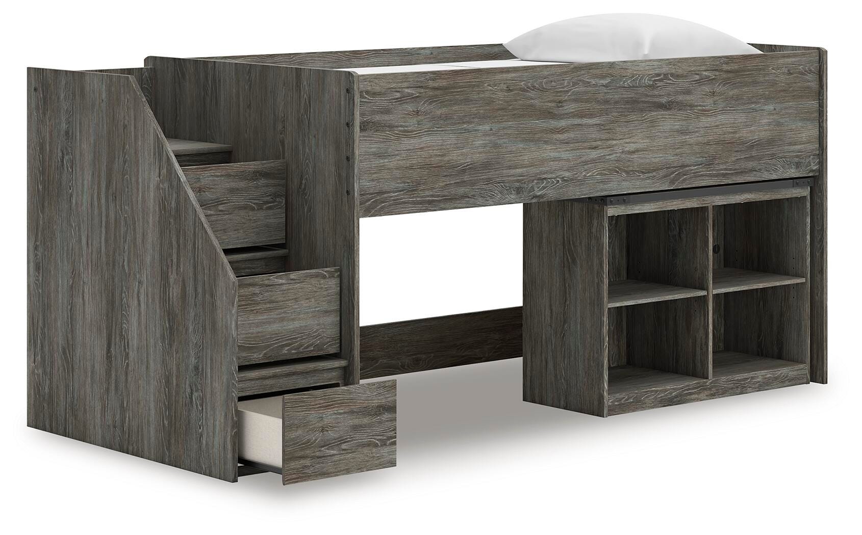 Frandern Loft Bed with Bookcase Storage - Romeo & Juliet Furniture (Warren,MI)